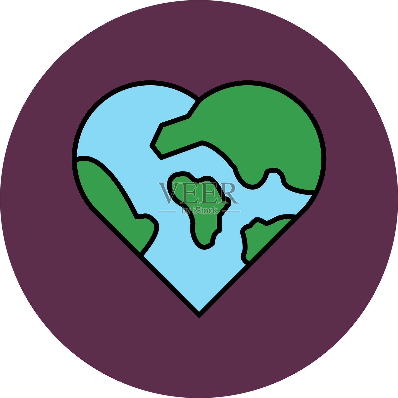 爱心线填充圆形图标插画图片素材