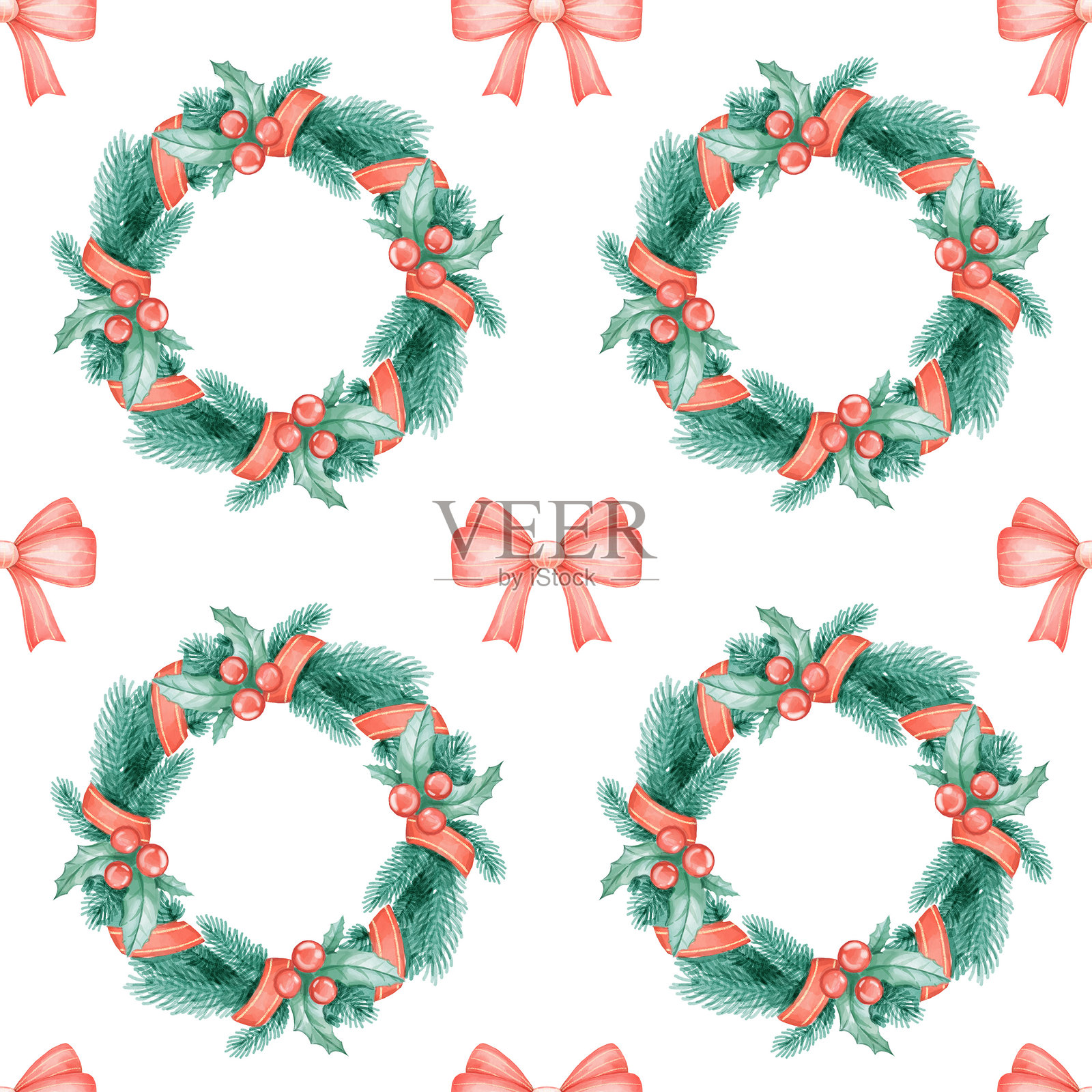 圣诞花环，红色蝴蝶结照片摄影图片