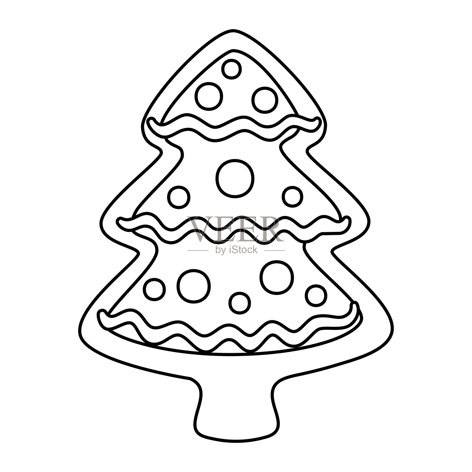 姜饼圣诞树涂鸦风格。涂色页艺术疗法，线条艺术插画图片素材