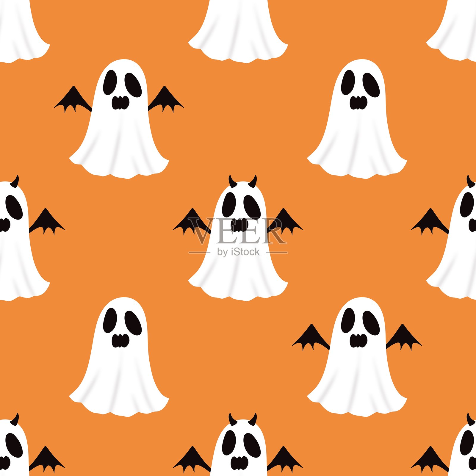 万圣节鬼魂无缝图案，适用于面料、纺织品和包装照片摄影图片