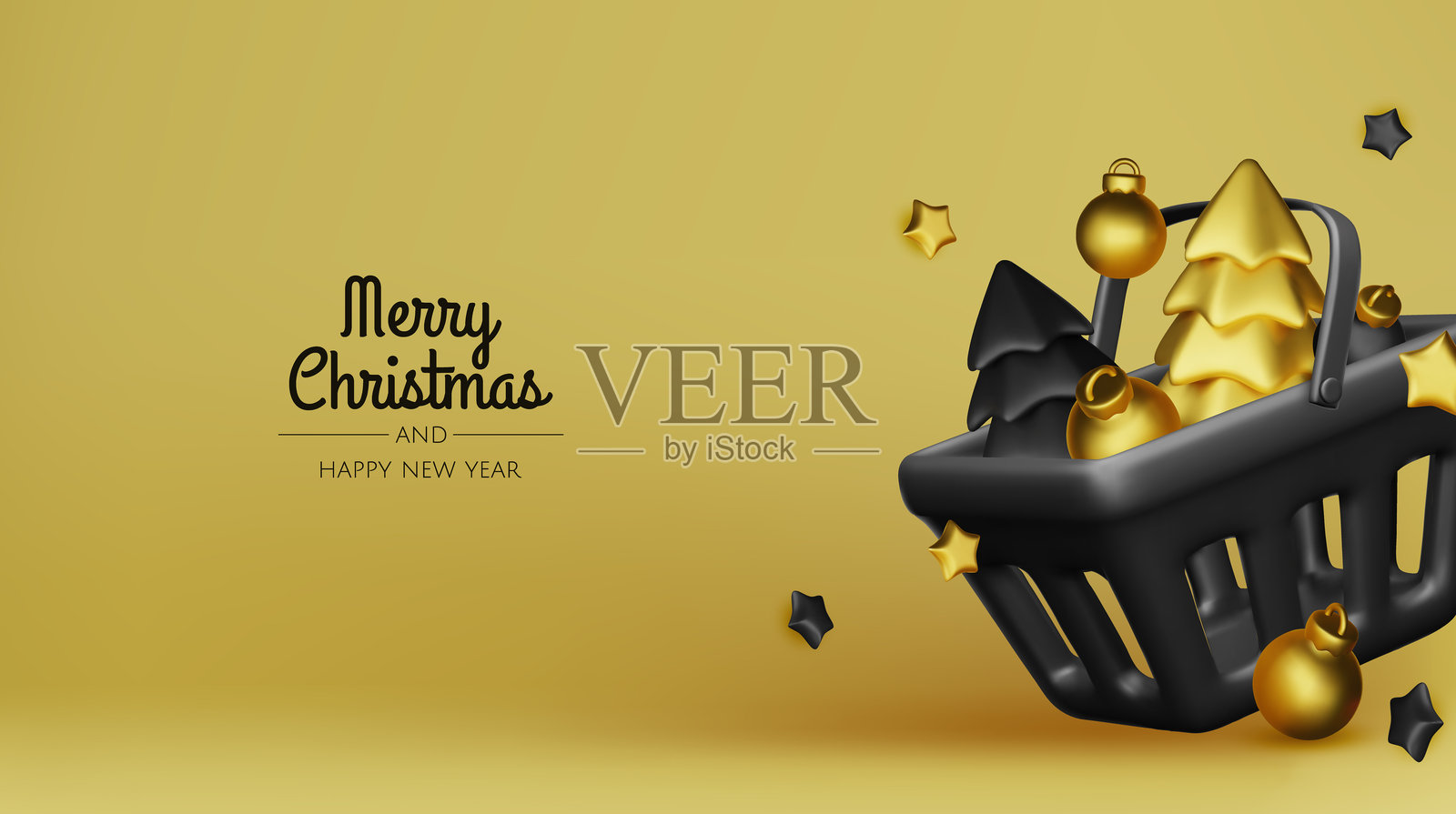 圣诞快乐和新年快乐背景。圣诞树、礼品盒、圣诞球。适用于网页、横幅、贺卡、模板设计的圣诞元素。插画图片素材