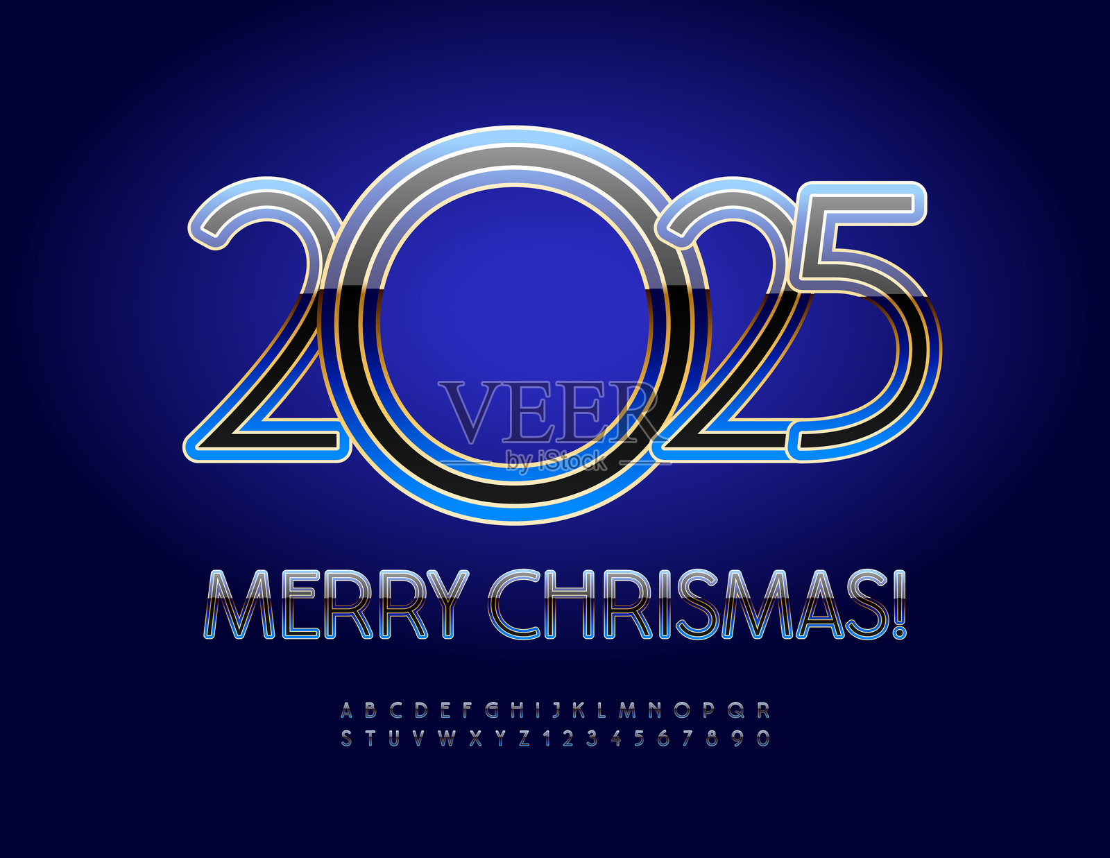 矢量豪华贺卡，圣诞快乐2025！高级字母和数字套装插画图片素材