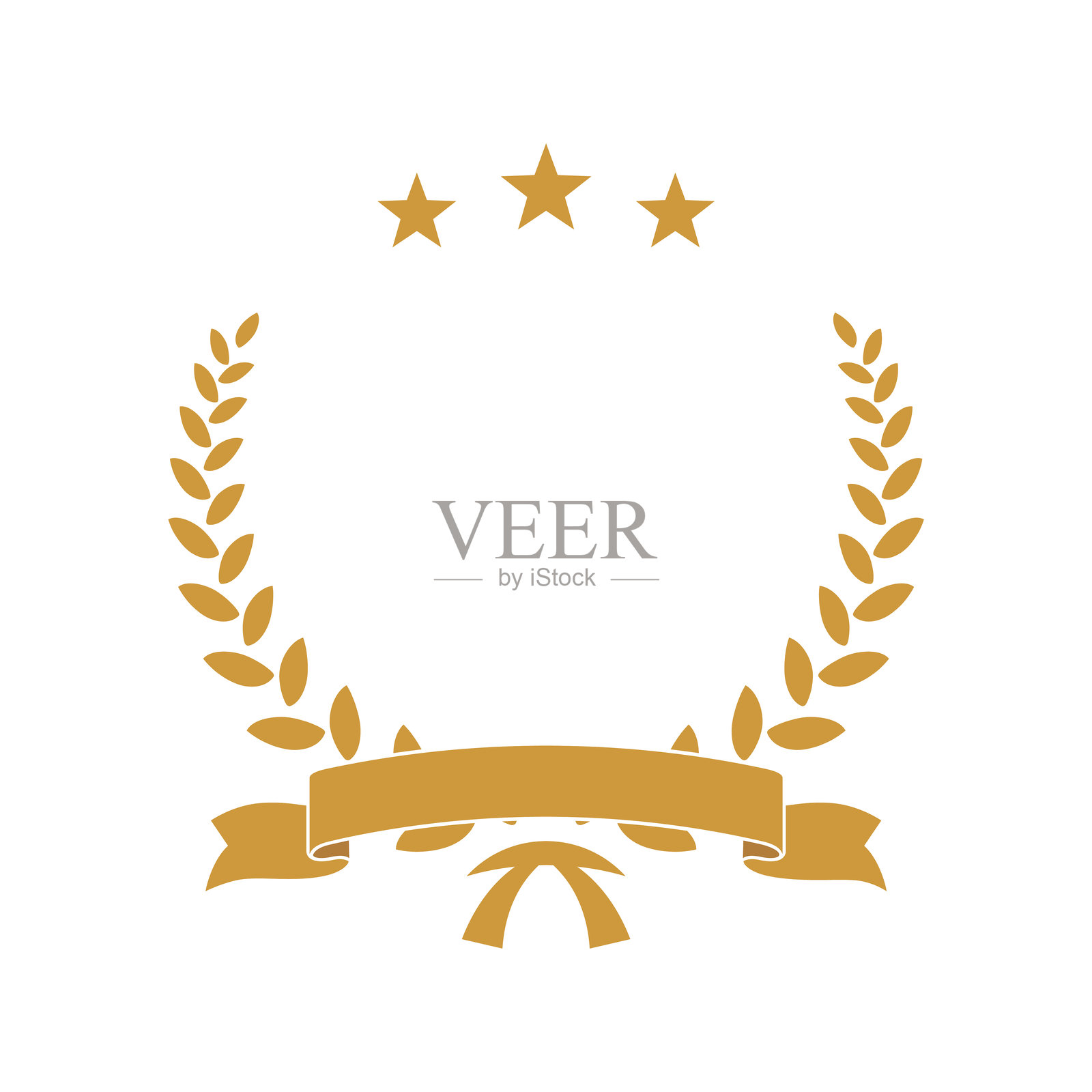 金奖月桂花环，带有丝带、星星和空白处以填写获奖者姓名。冠军奖励矢量插图。颁奖典礼或最佳选手的奖品。质量认证图标。插画图片素材