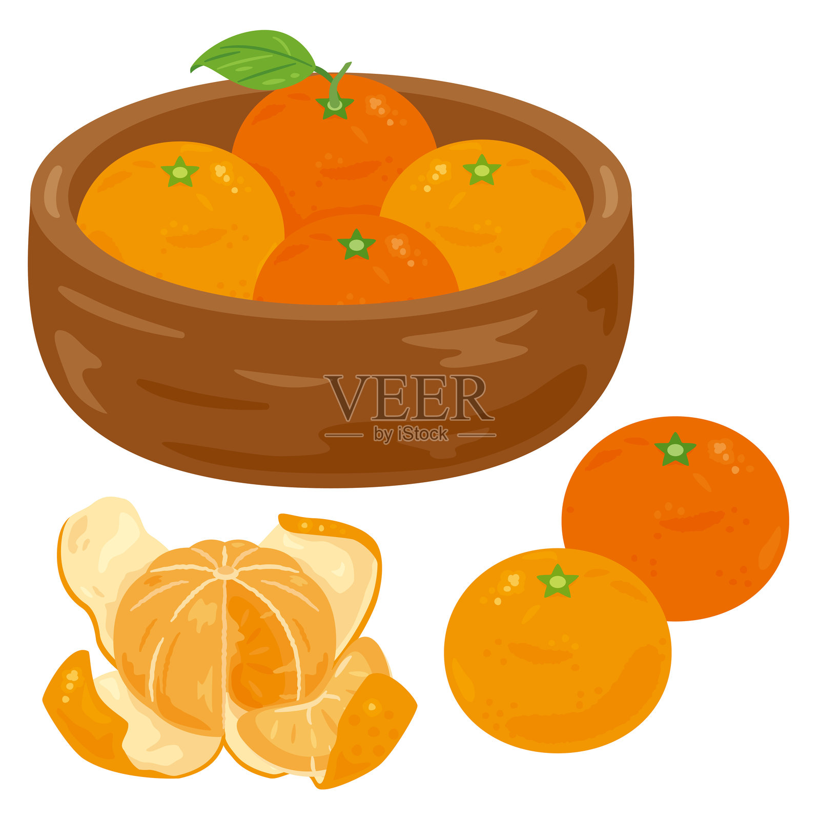 木制容器中的橘子组合插画图片素材