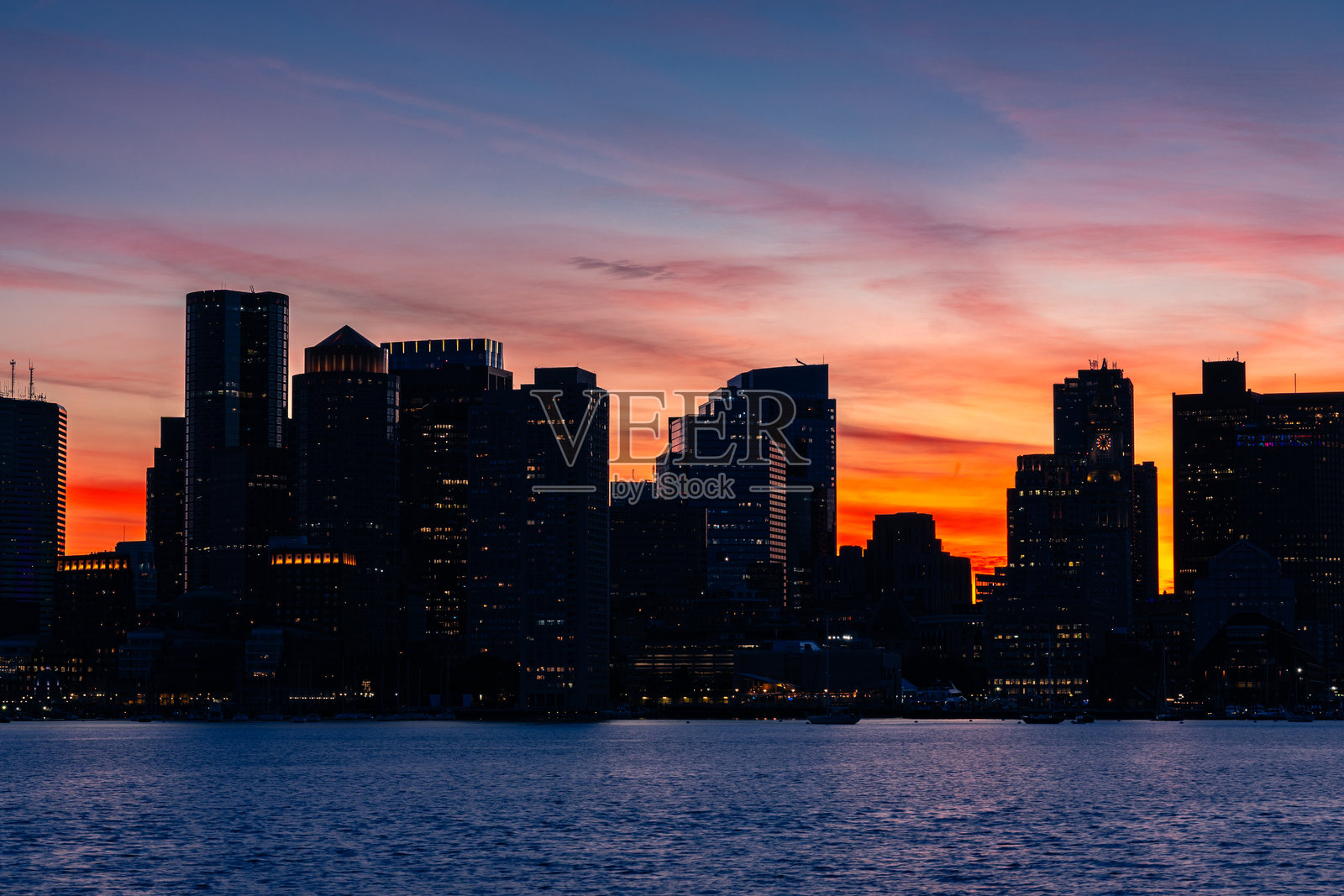 波士顿夜景天际线照片摄影图片