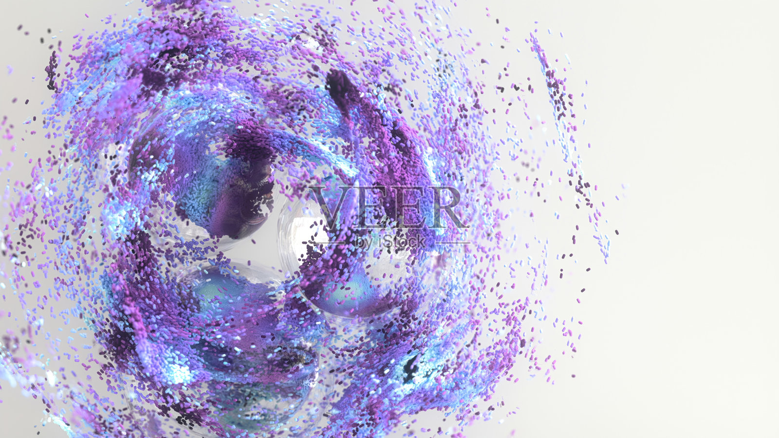 抽象粒子舞，粒子缓慢移动。蓝色调。照片摄影图片