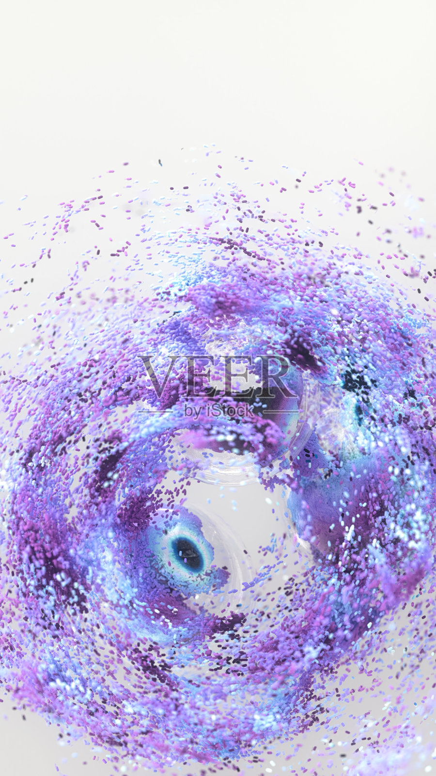 抽象粒子舞，粒子缓慢移动。蓝色调。垂直排列。照片摄影图片