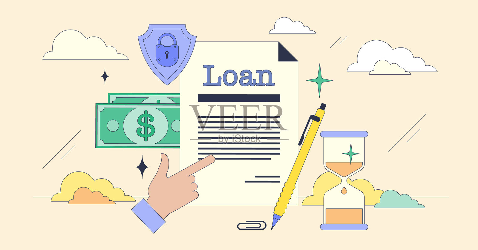 无抵押个人贷款用于借钱的小人神经主义概念插画图片素材