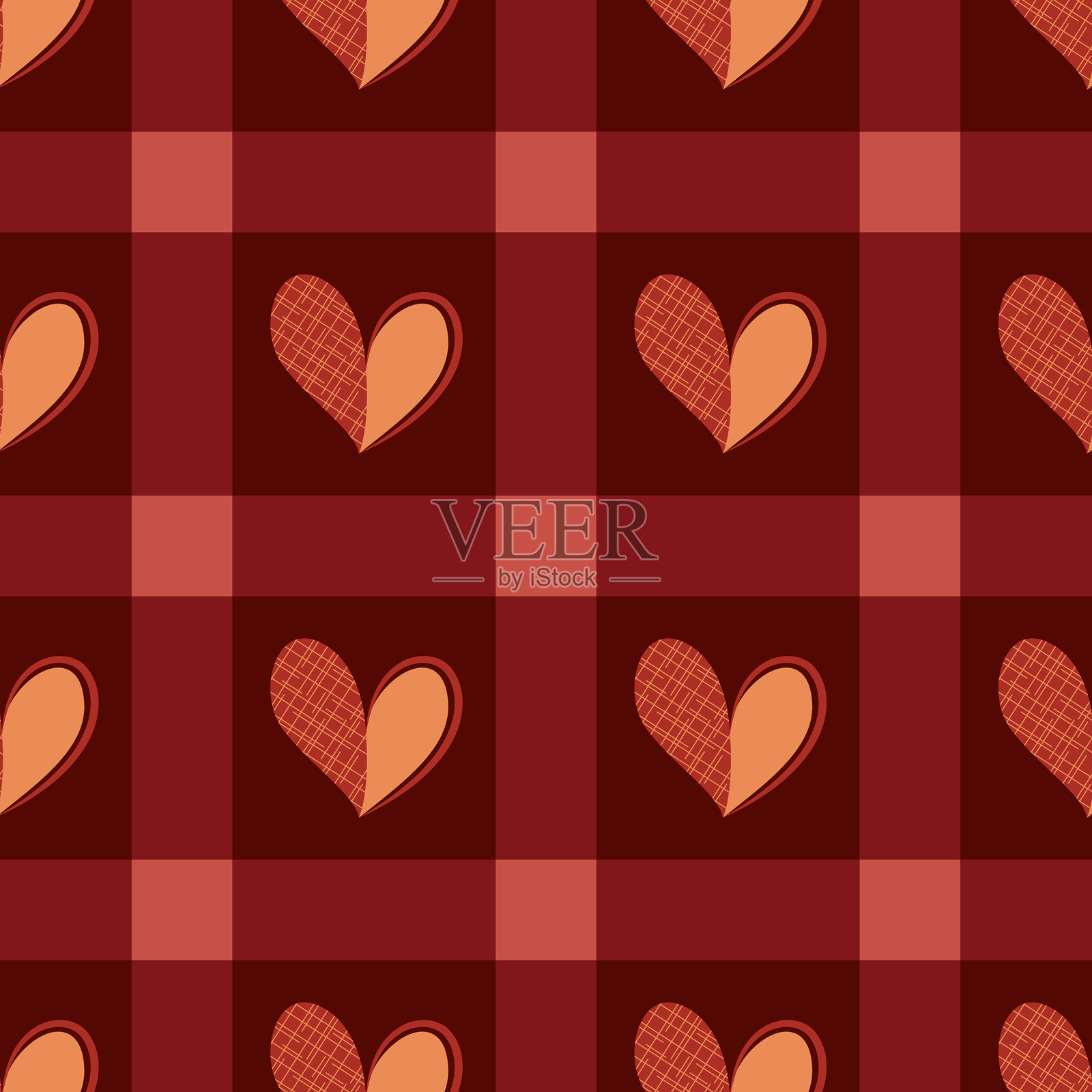 红色心形的无缝矢量图案。情人节图案插画图片素材