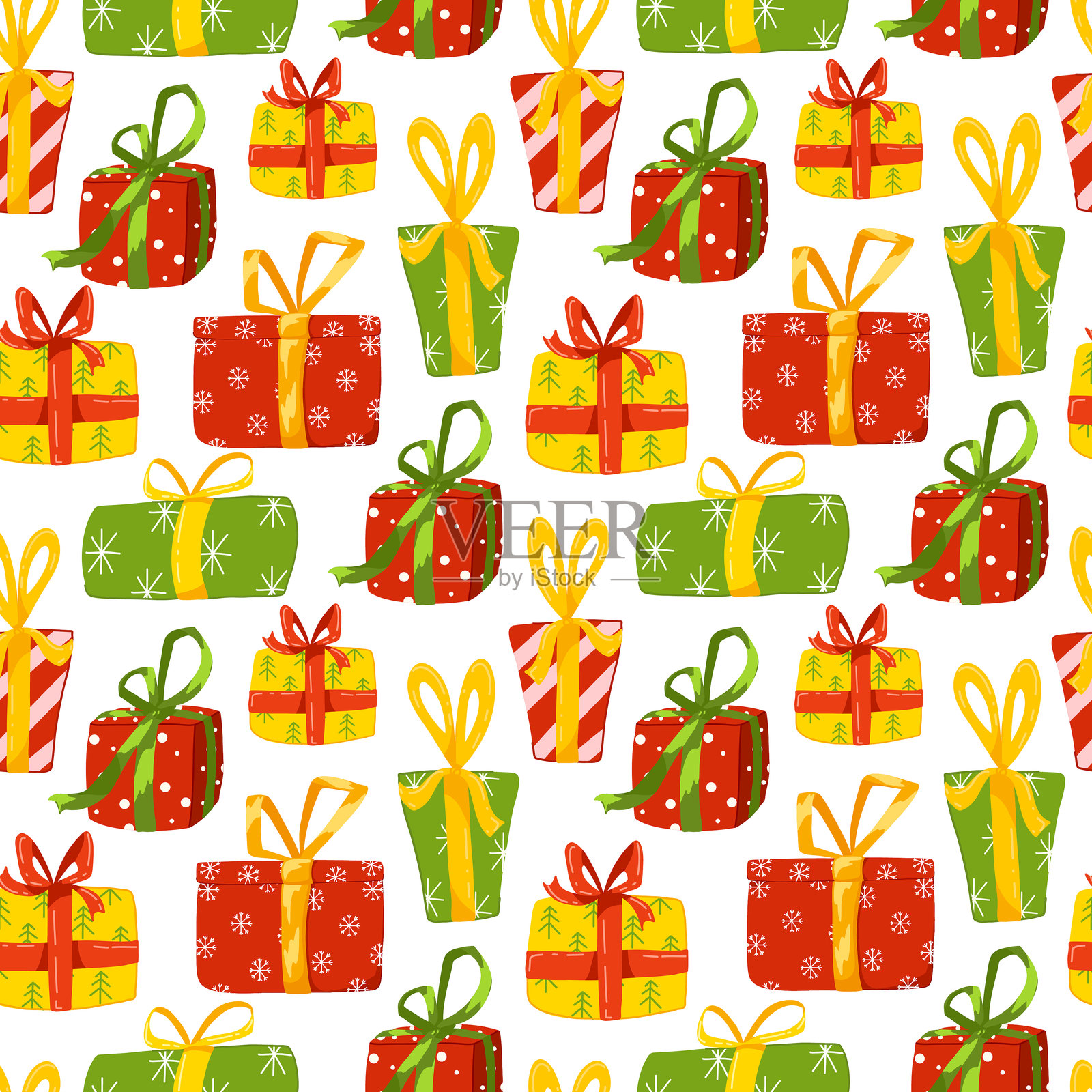 圣诞礼物，新年礼品盒矢量无缝图案插画图片素材