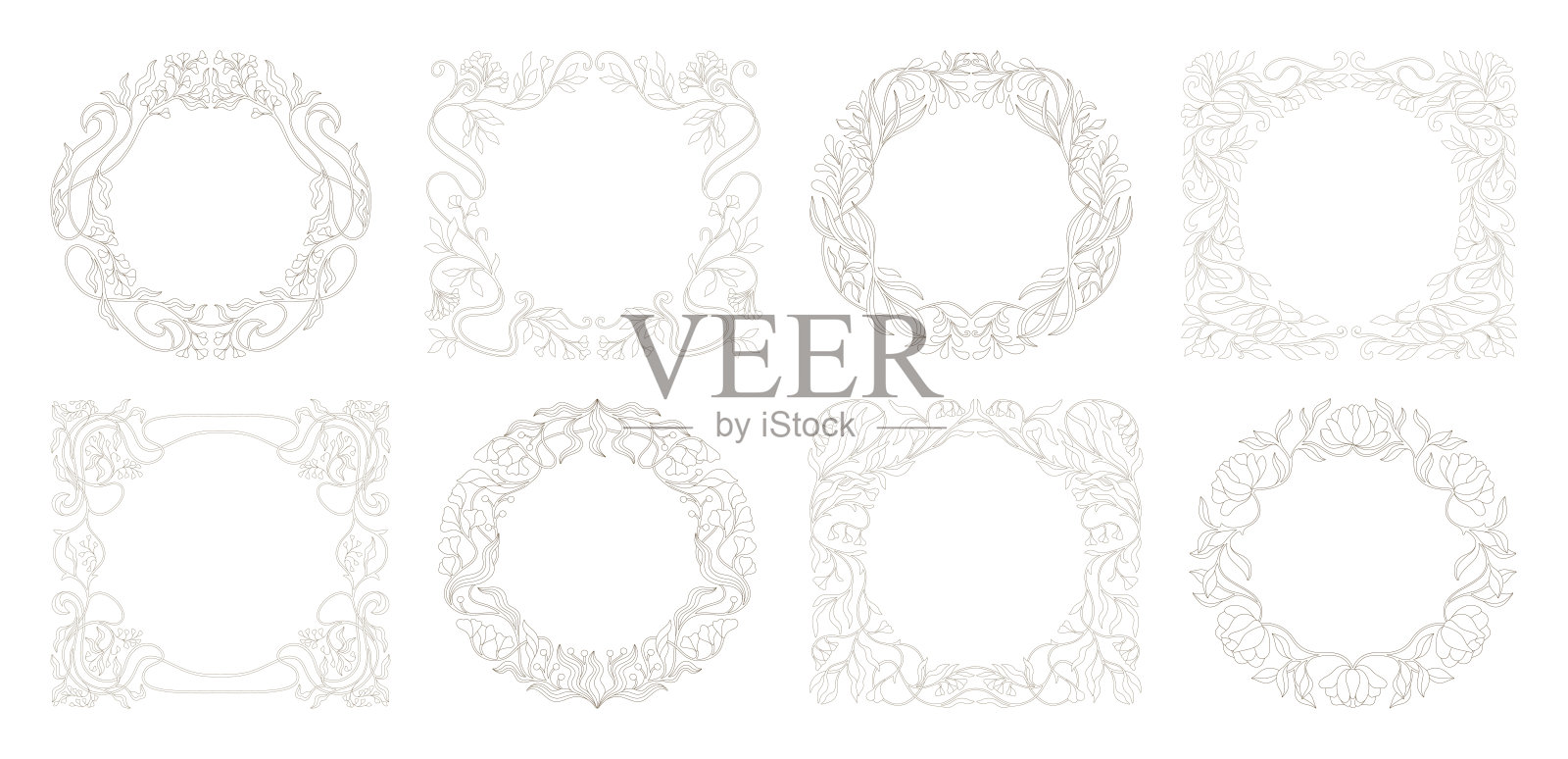 新艺术风格的花卉框架。装饰元素。矢量图。插画图片素材