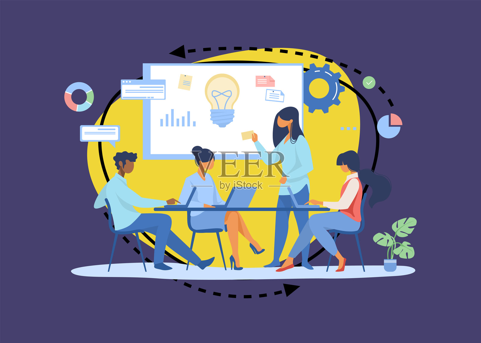 商业团队讨论创业想法插画图片素材