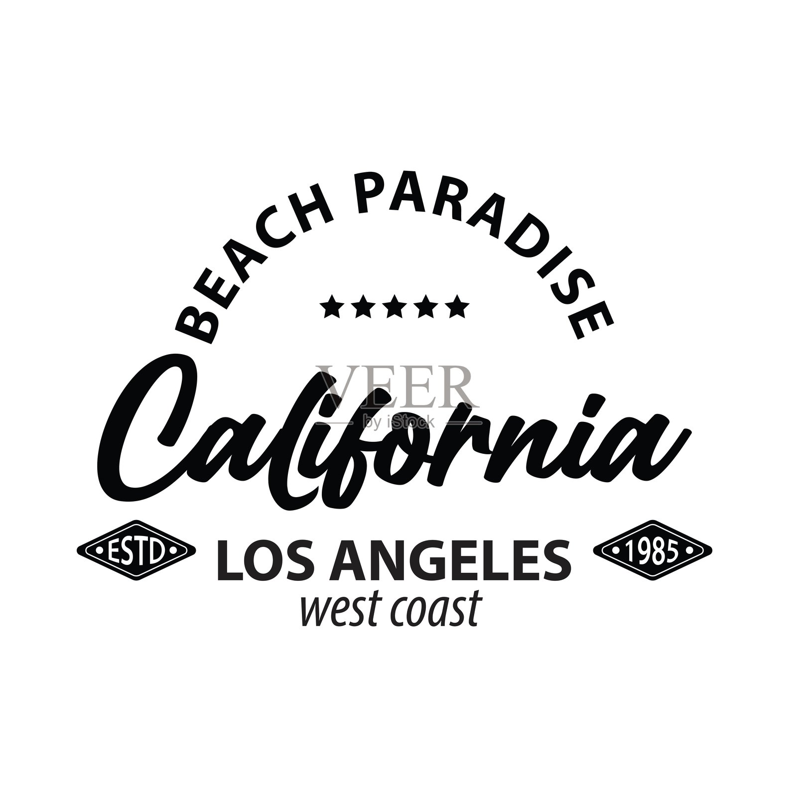 加州海滩文本矢量插图，适用于T恤印刷和其他用途。插画图片素材