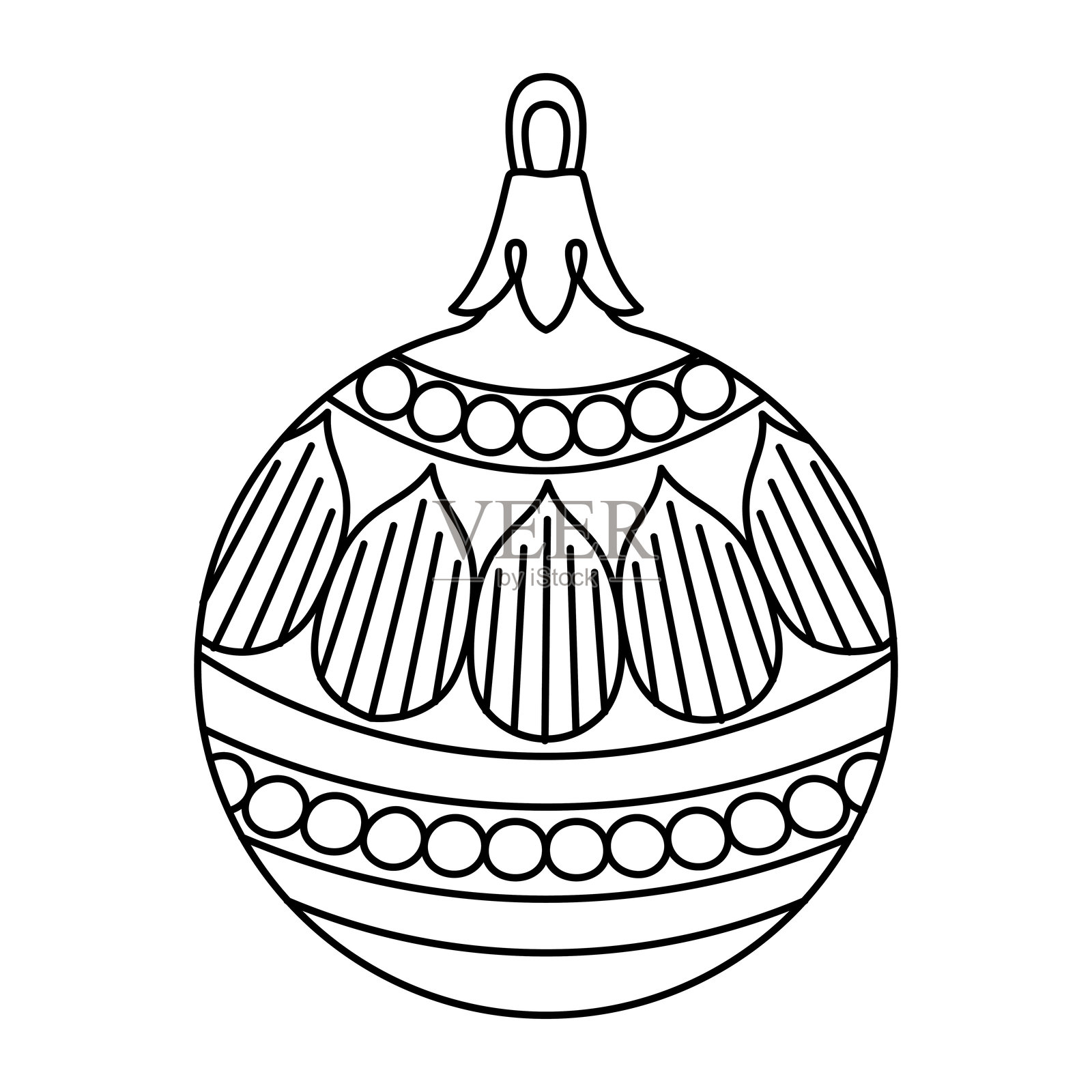 圣诞树涂色页的矢量圣诞球涂鸦风格插画图片素材