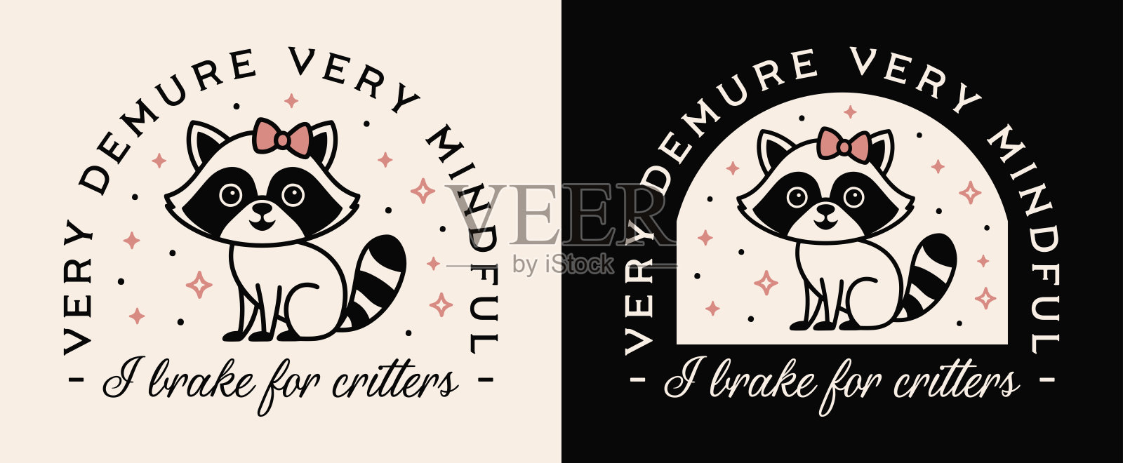 我为小动物停车的浣熊有趣而害羞，专注徽章贴纸T恤设计，适合野生动物爱好者，可爱的动物，女孩风格，复古粉色，娇媚美学，剪贴文件插画图片素材