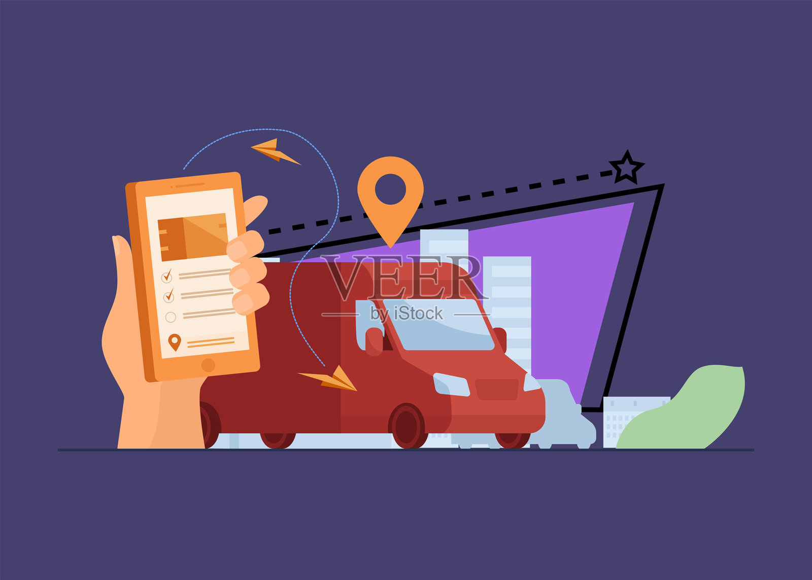 顾客使用移动应用程序跟踪订单配送插画图片素材