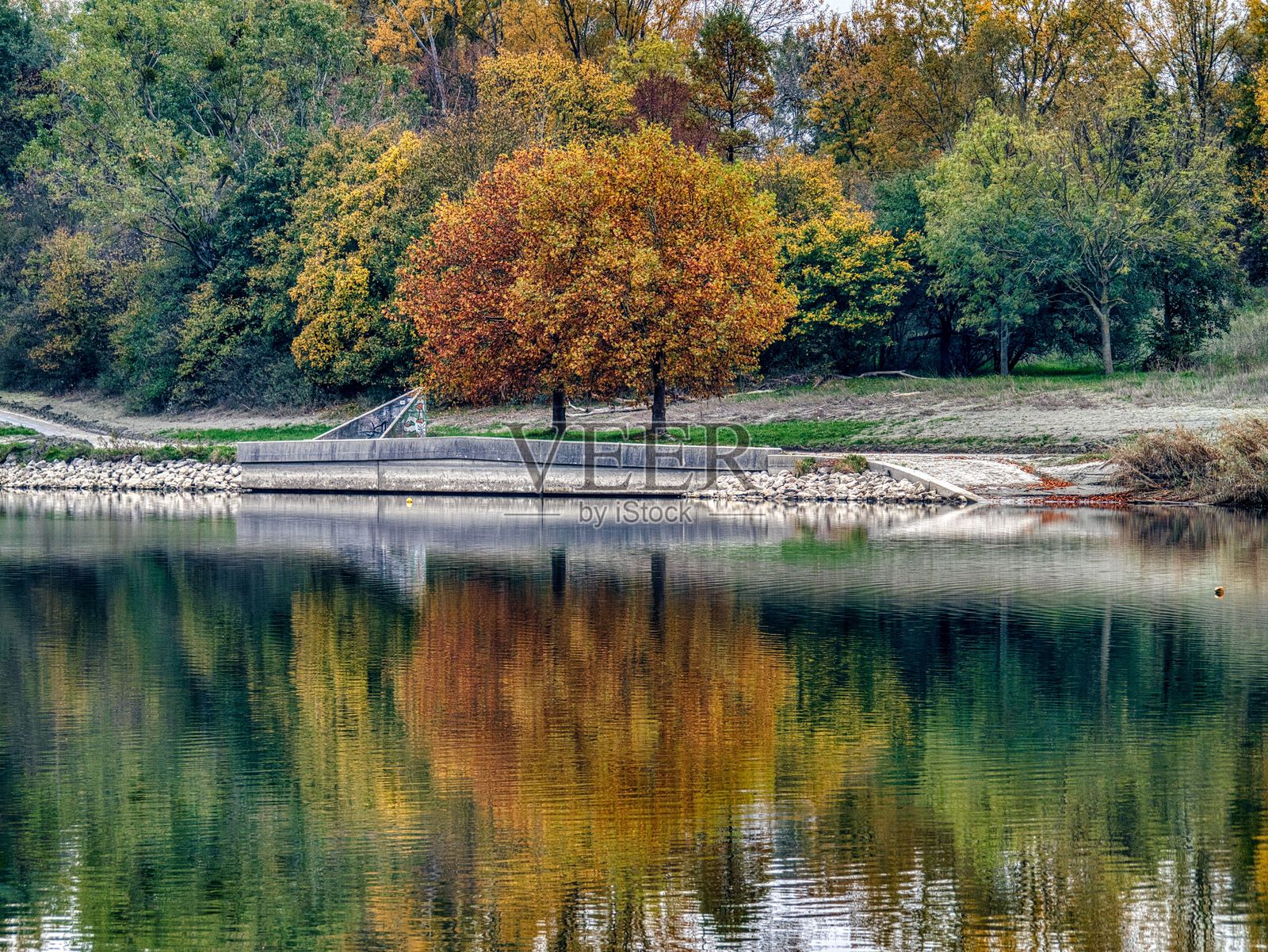 宁静湖面上的秋日倒影照片摄影图片