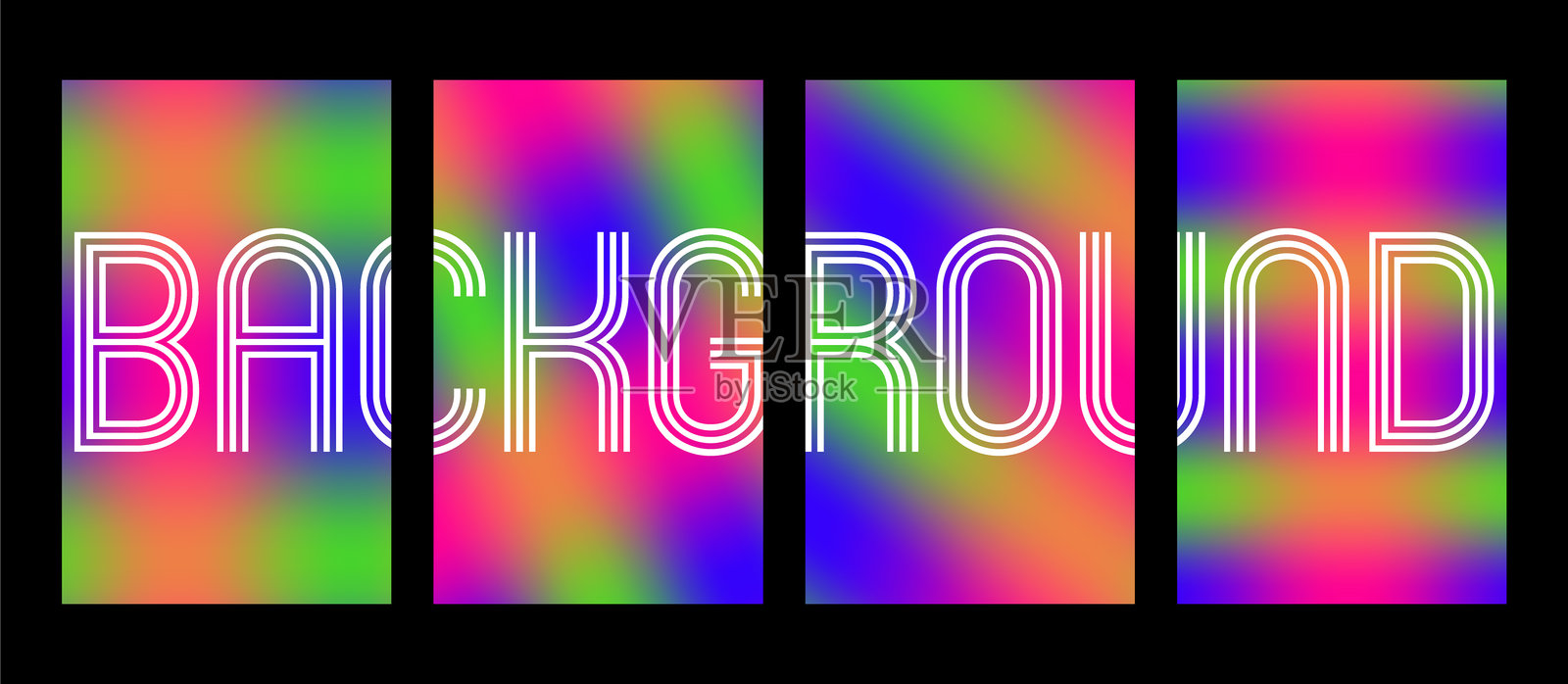 一组霓虹色的垂直背景。明亮颜色的平滑渐变过渡，带有模糊效果。插画图片素材