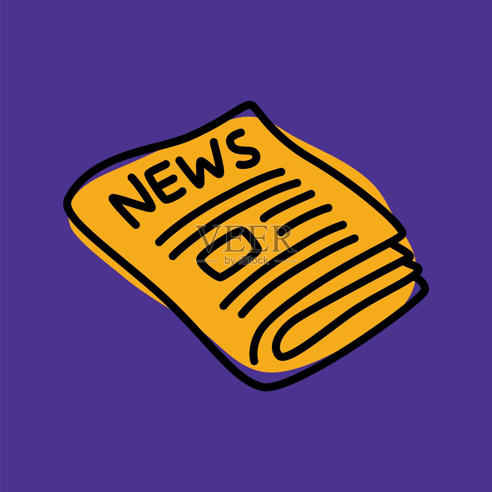 涂鸦报纸图标，手绘细线，配以五彩斑斓的色块插画图片素材