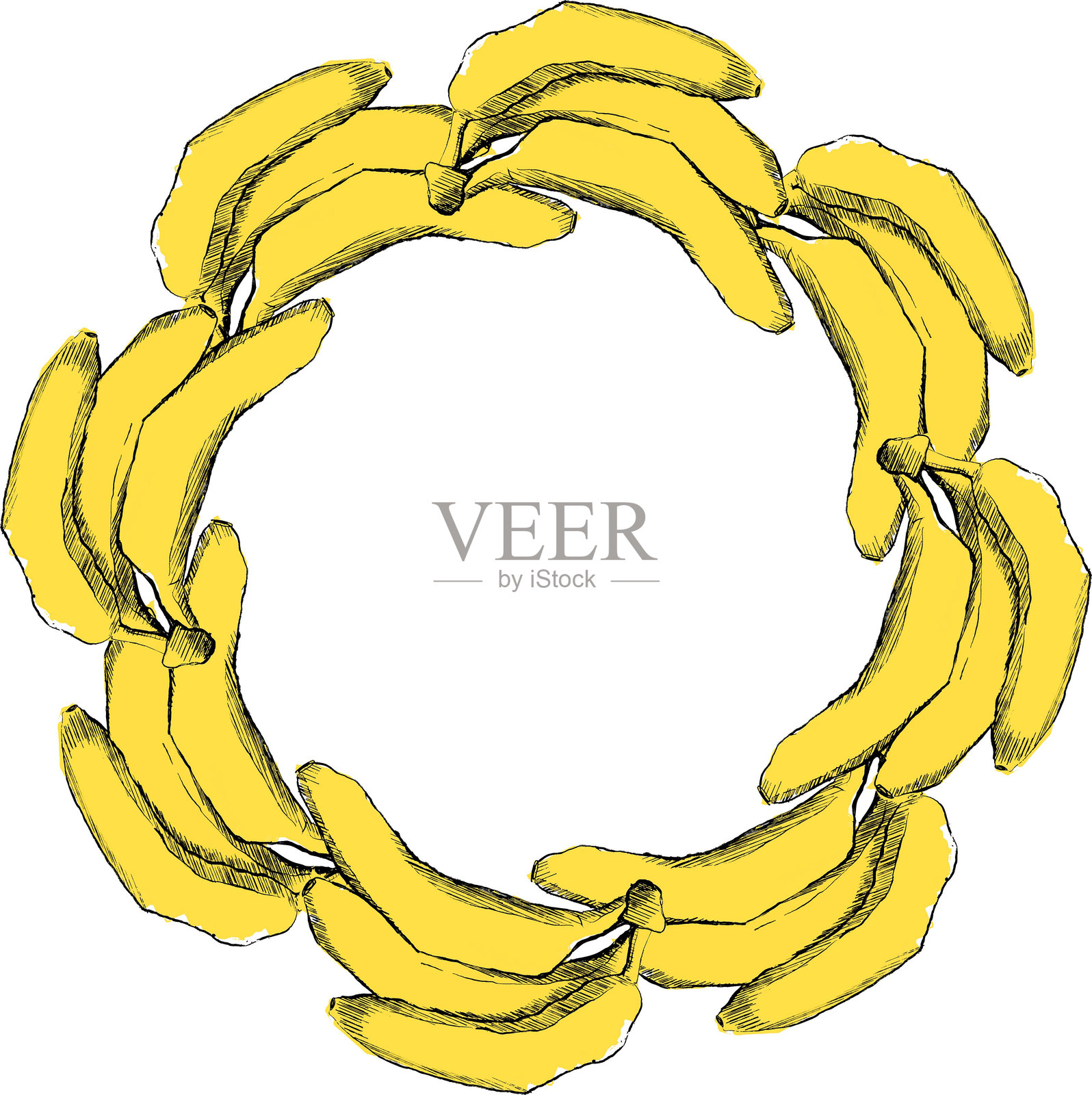 香蕉水果标签设计，圆形框架设计用于包装立式袋，可编辑的打印准备矢量模板文件插图下载插画图片素材