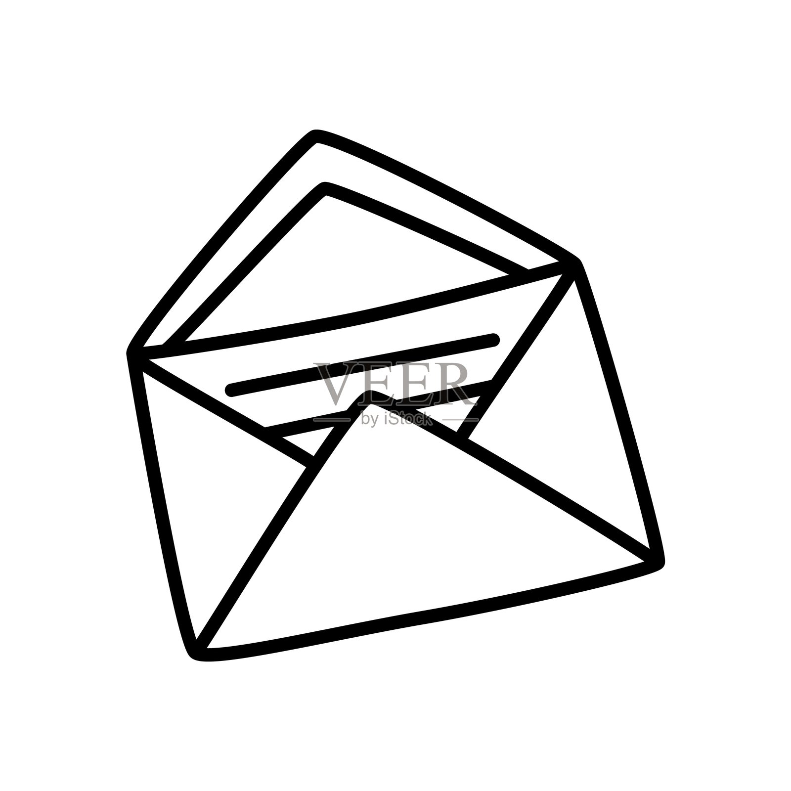 手绘的打开信封和信件图标或标志，细黑线勾勒而成插画图片素材