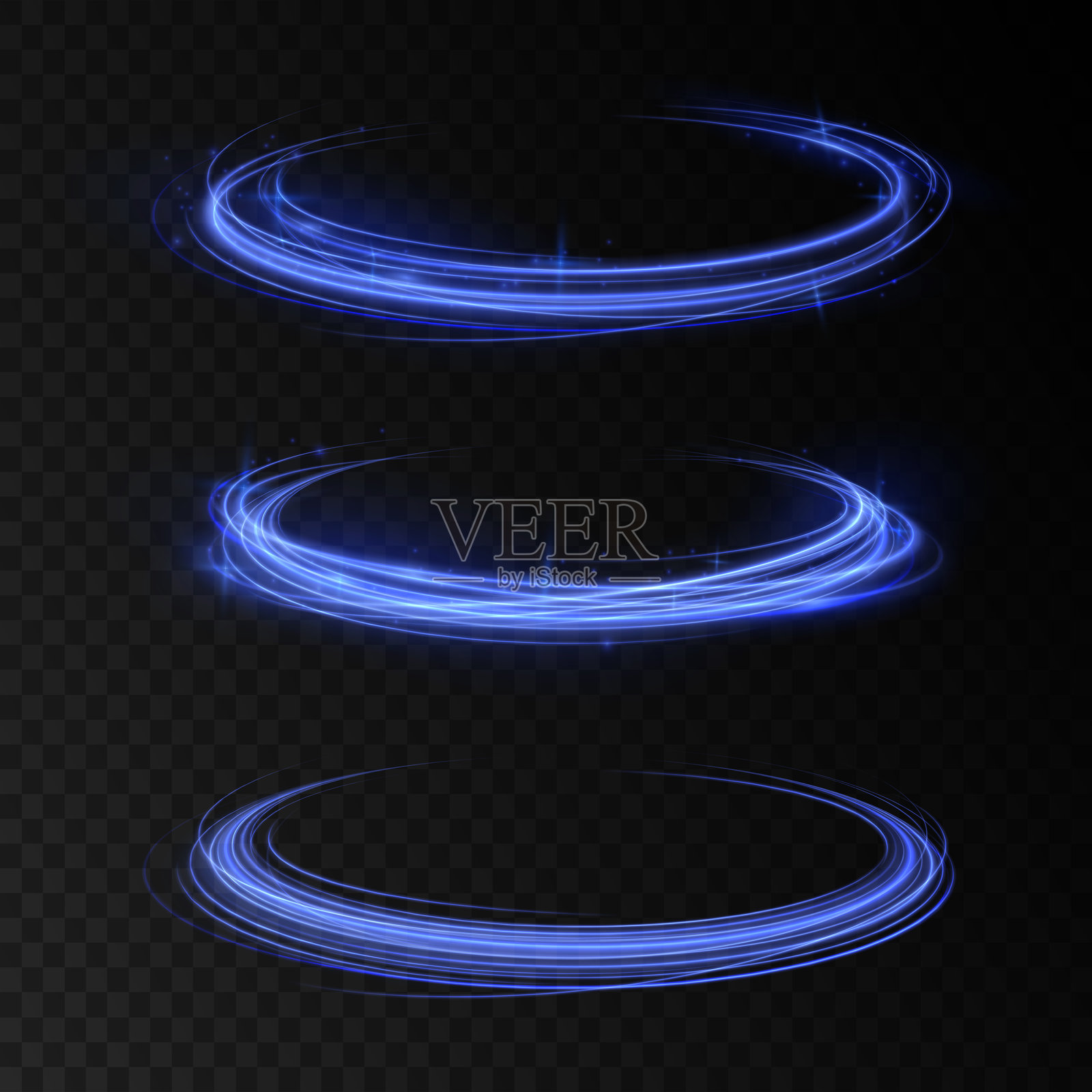 日常光辉效果。夜间高速运动模糊光效，蓝色线条。半圆波浪，光轨曲线旋转，光纤发光。明亮闪烁的背景矢量图。插画图片素材