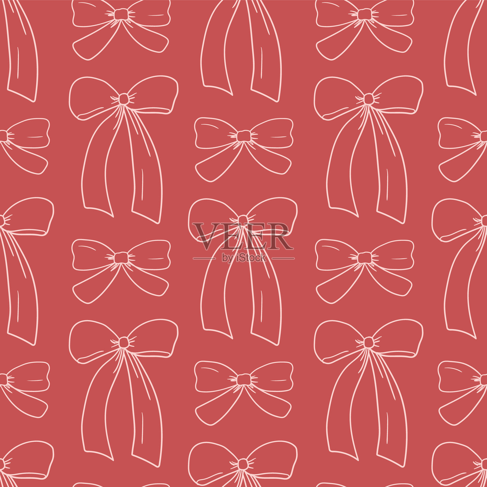 手绘风格的无缝蝴蝶结图案插画图片素材