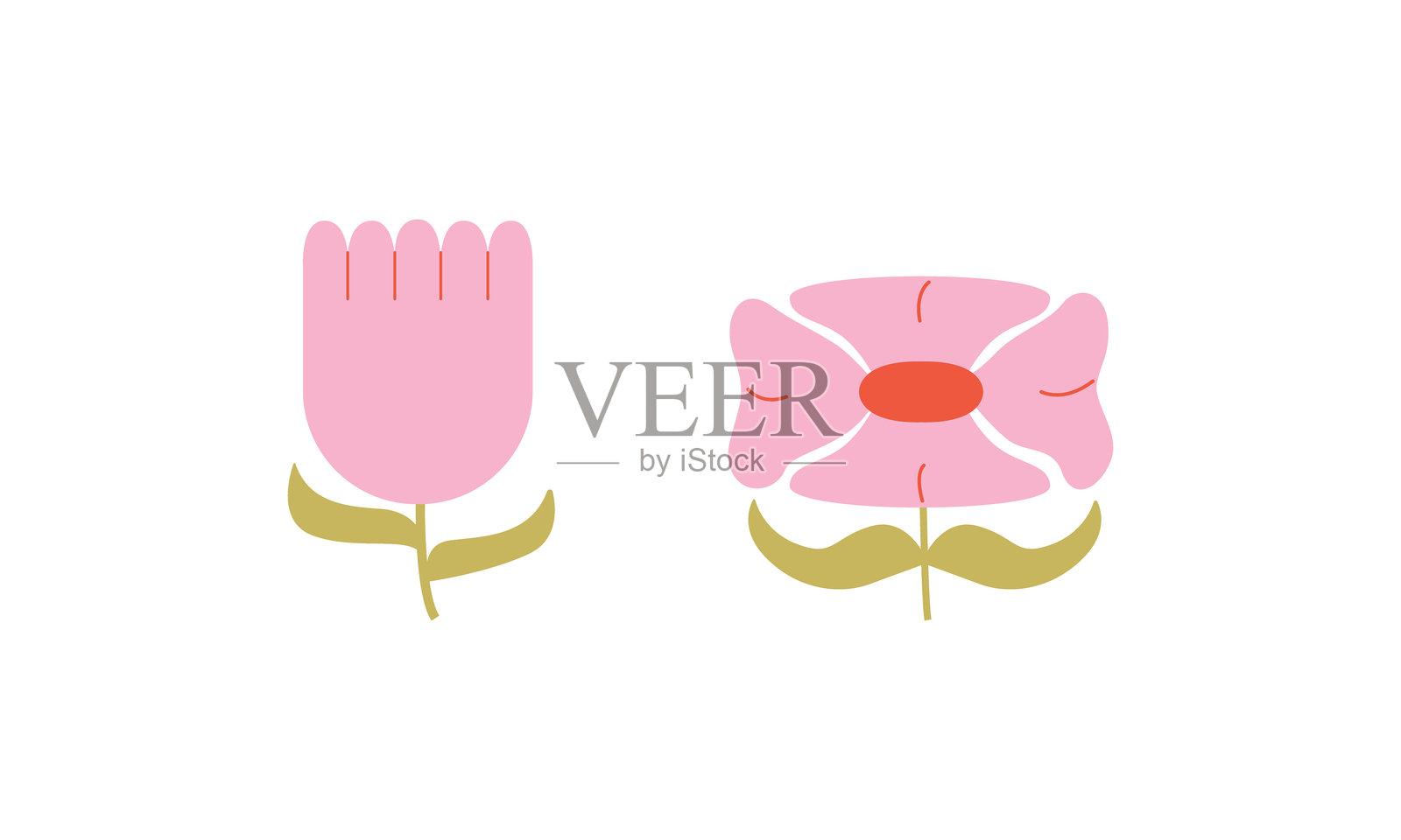 复古迷幻风格的抽象几何粉色雏菊花插画图片素材