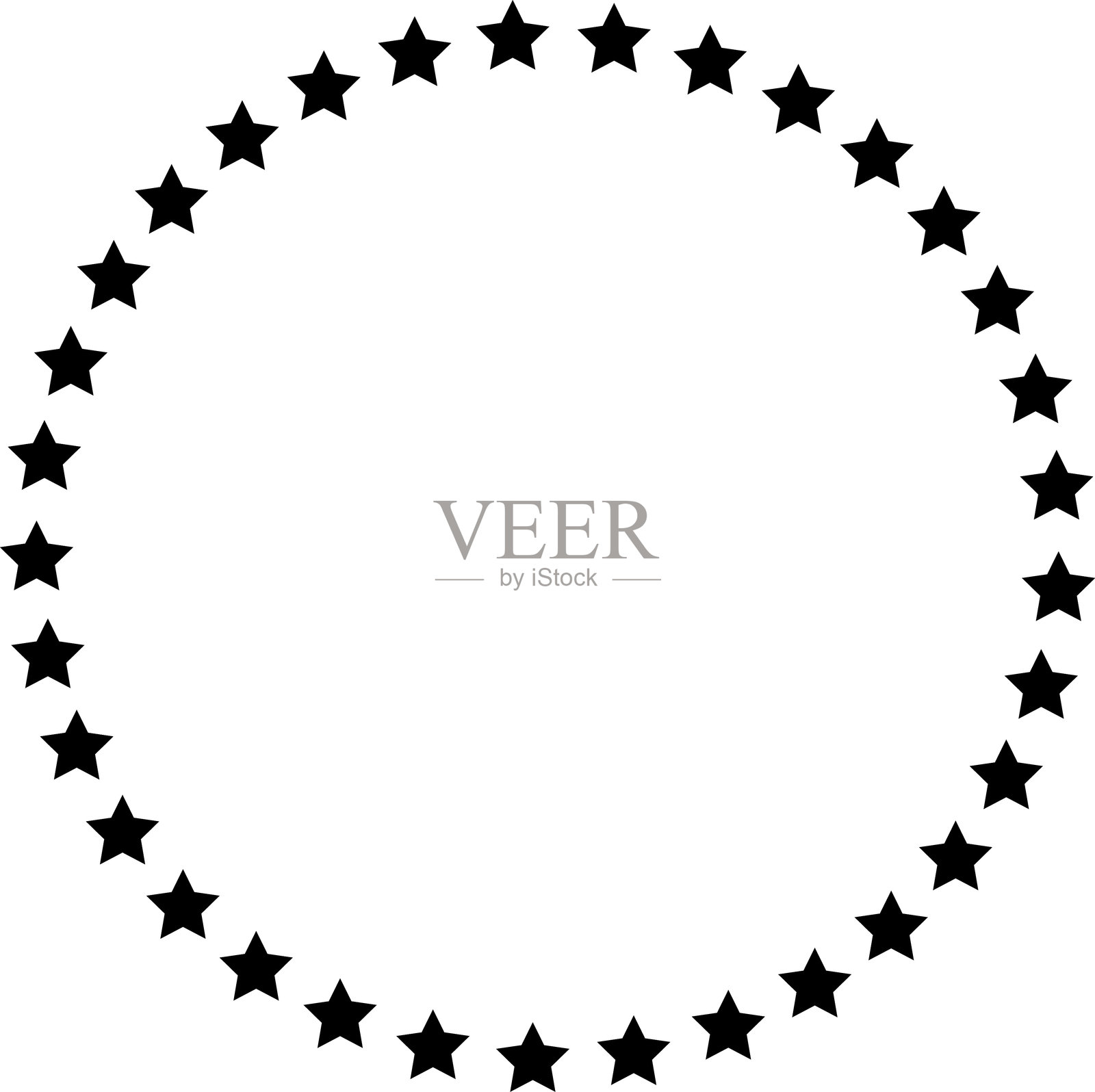 各种大小的星星排列成一个圆圈。圆形框架，边界。黑色星形，简单符号。黑色星形，圆形框架矢量图像。插画图片素材