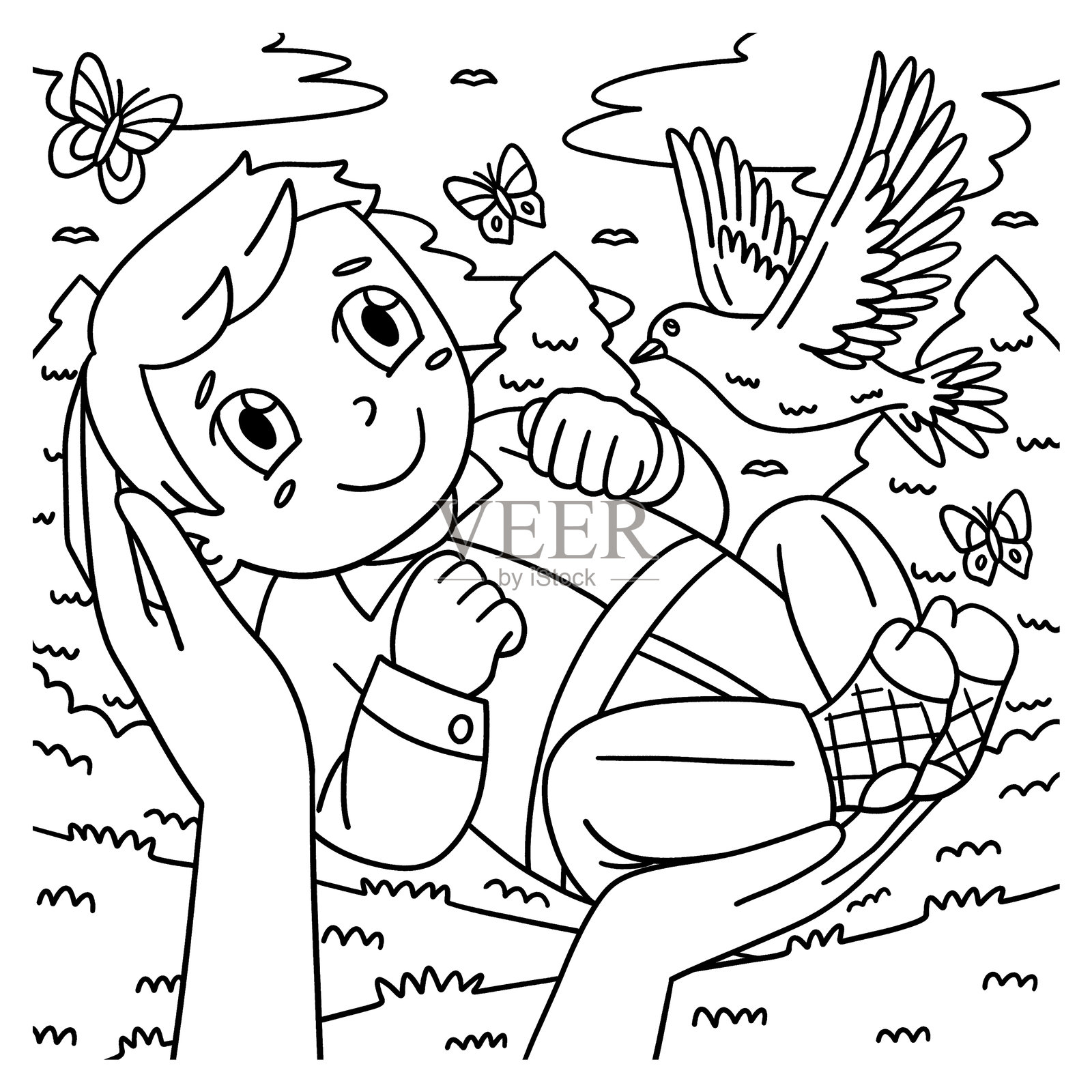 洗礼婴儿被抬起的儿童涂色页插画图片素材