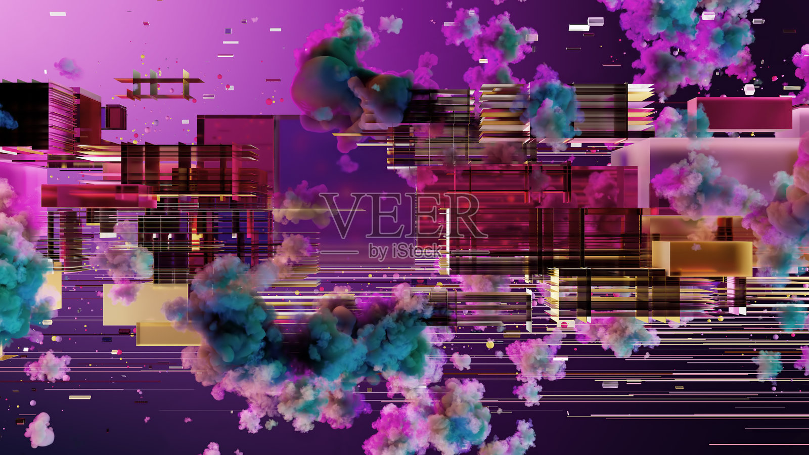 梦幻摩天大楼：色彩与反射中的超现实冒险照片摄影图片