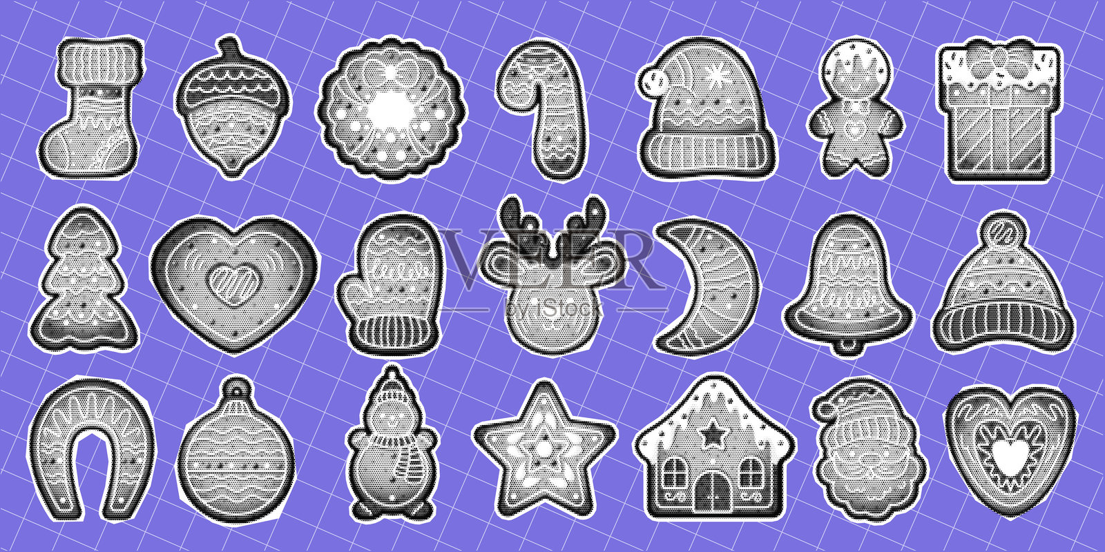 圣诞姜饼饼干平面矢量对象集合插画图片素材