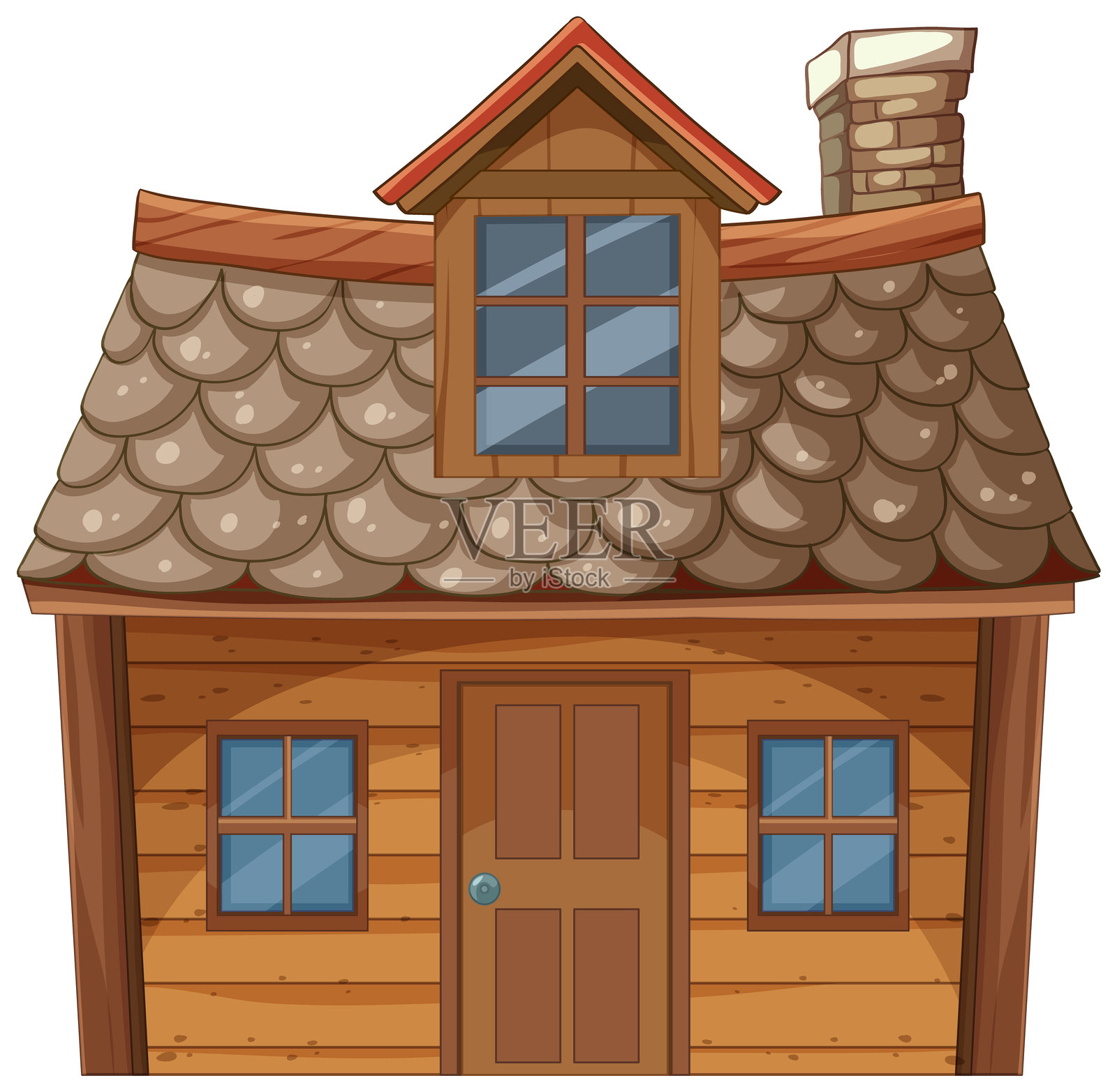 迷人的木屋，带烟囱和窗户插画图片素材