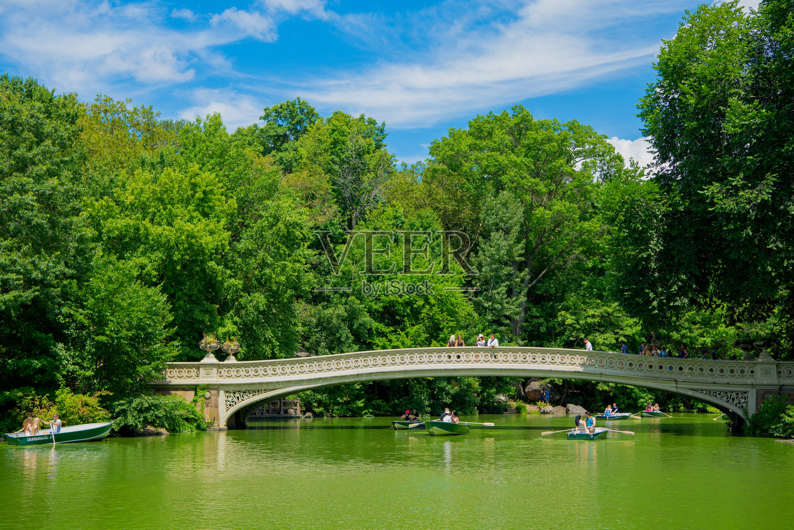 纽约市中央公园，曼哈顿的建筑与湖泊风景。纽约市的如画湖泊。照片摄影图片