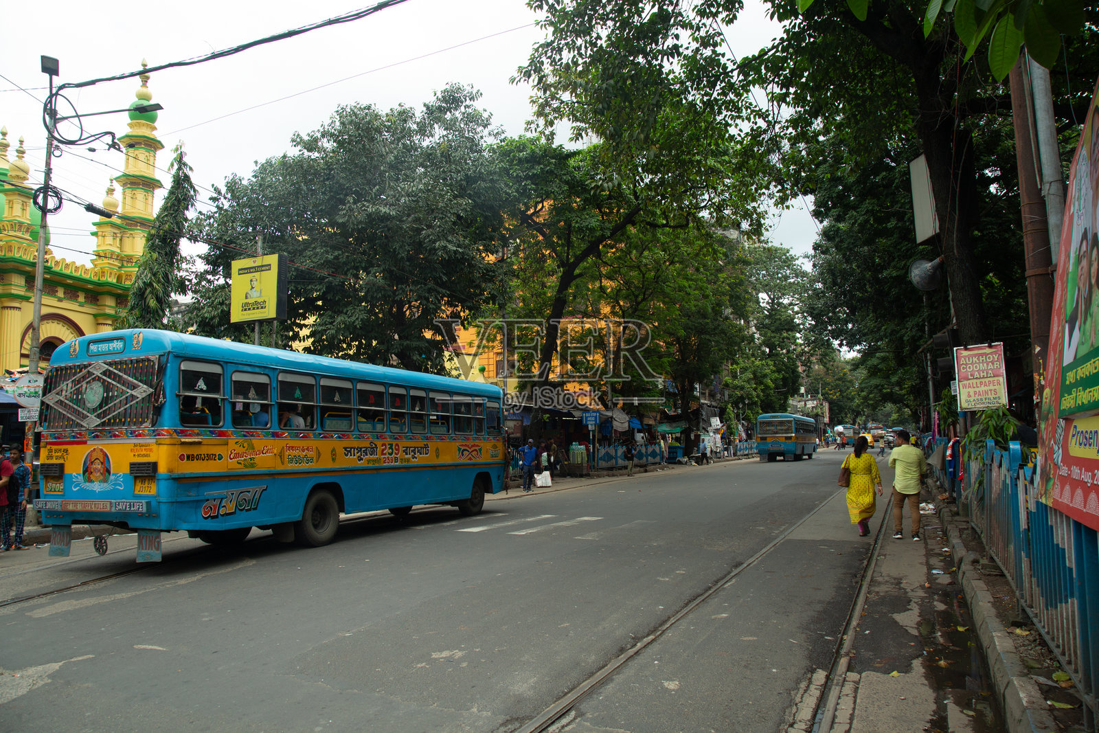 加尔各答电车线路（乔林吉路），印度加尔各答照片摄影图片