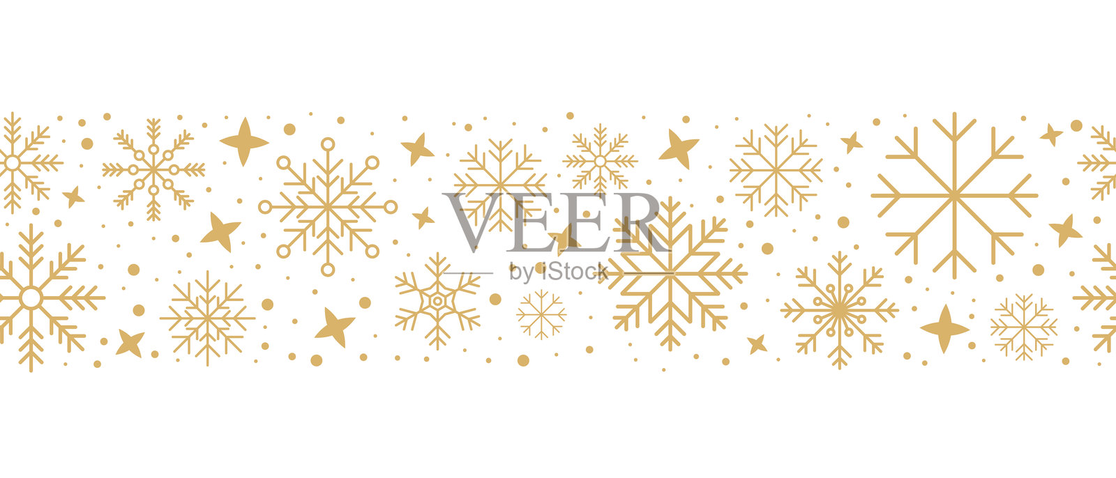 抽象雪花无缝边框。雪花无缝图案。雪花重复背景。冬季假日主题。带雪花的无缝背景。矢量插图。插画图片素材