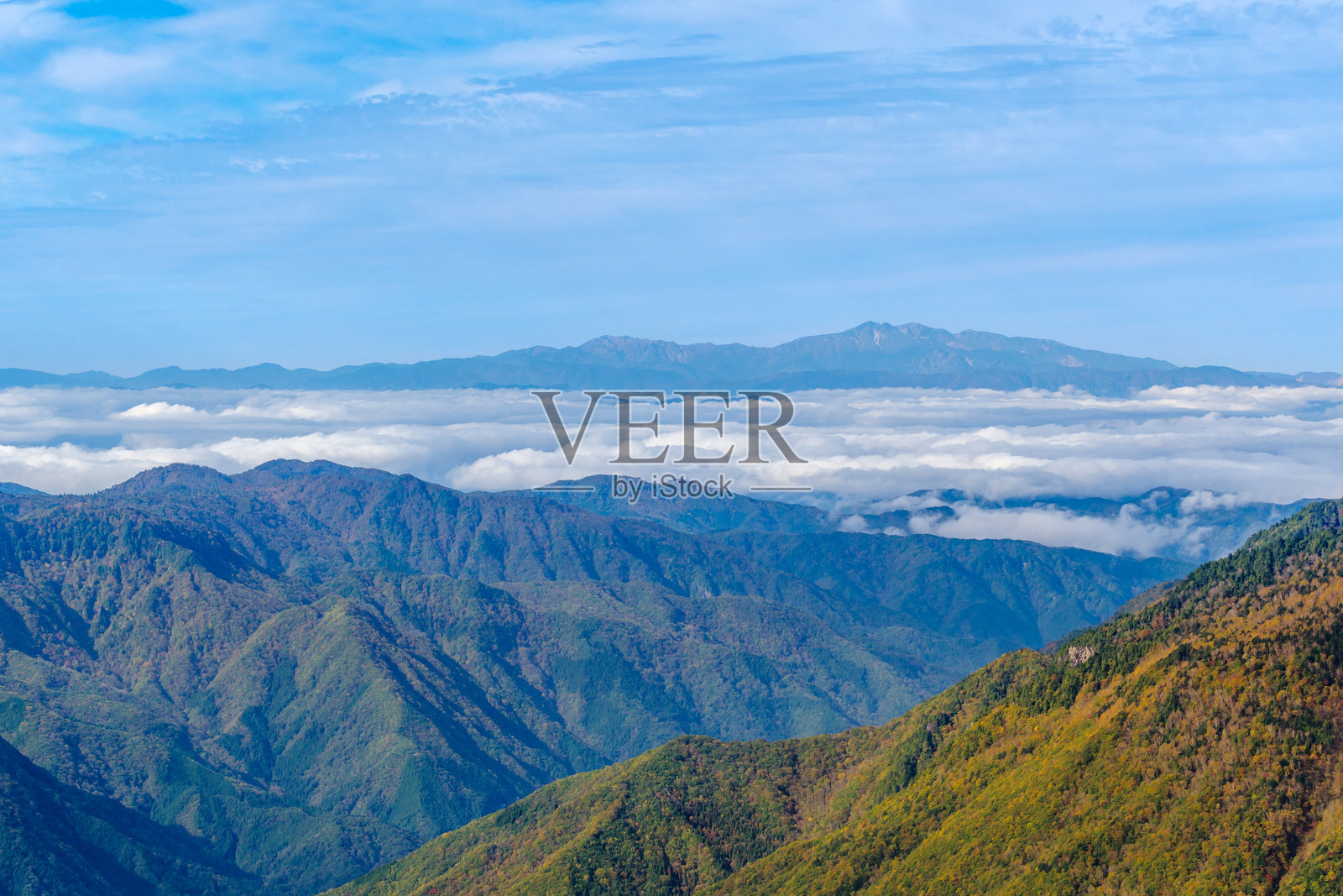 从西穗高口站观景台俯瞰白山山脉（岐阜县高山市奥飞驒温泉乡）照片摄影图片