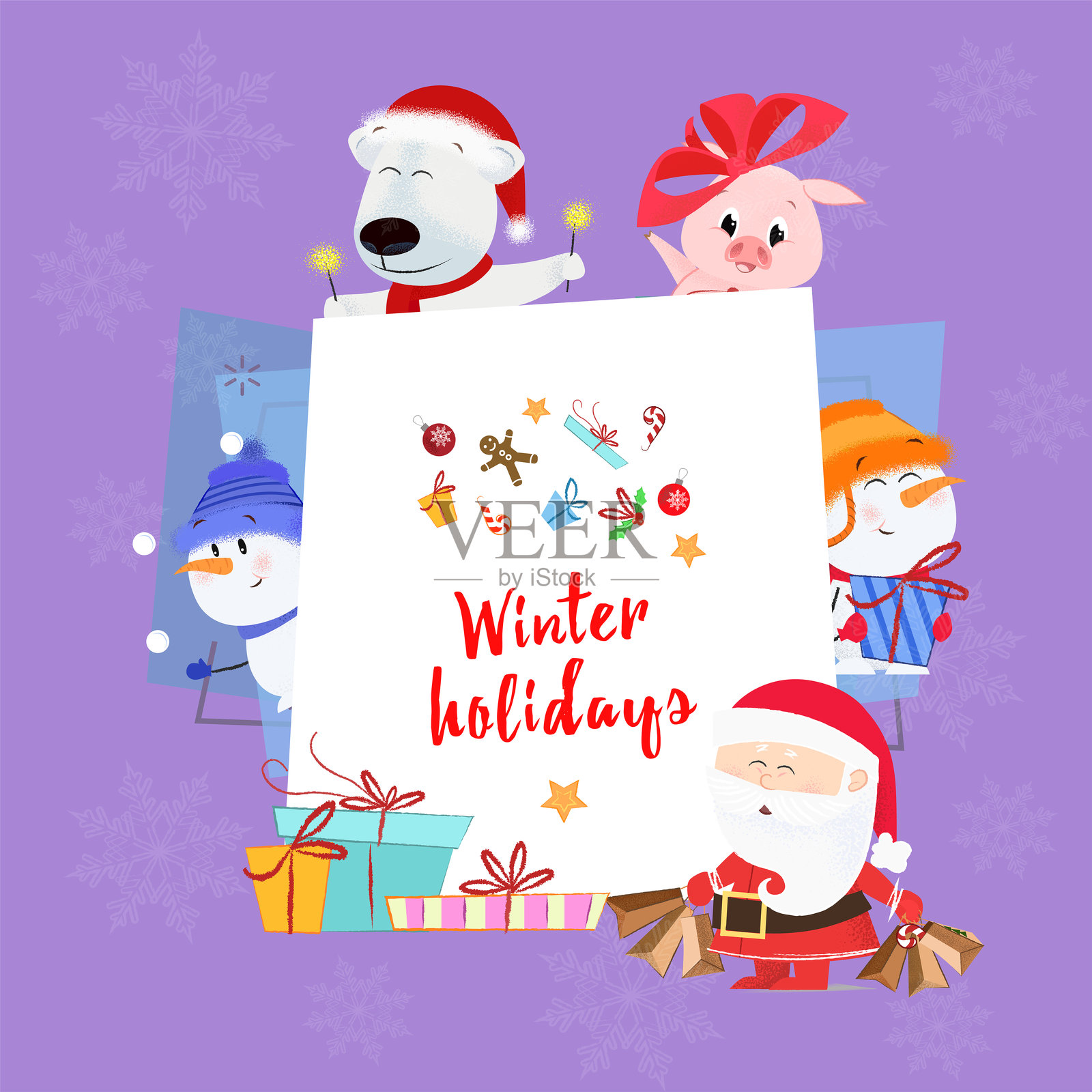 冬季假期明信片设计插画图片素材