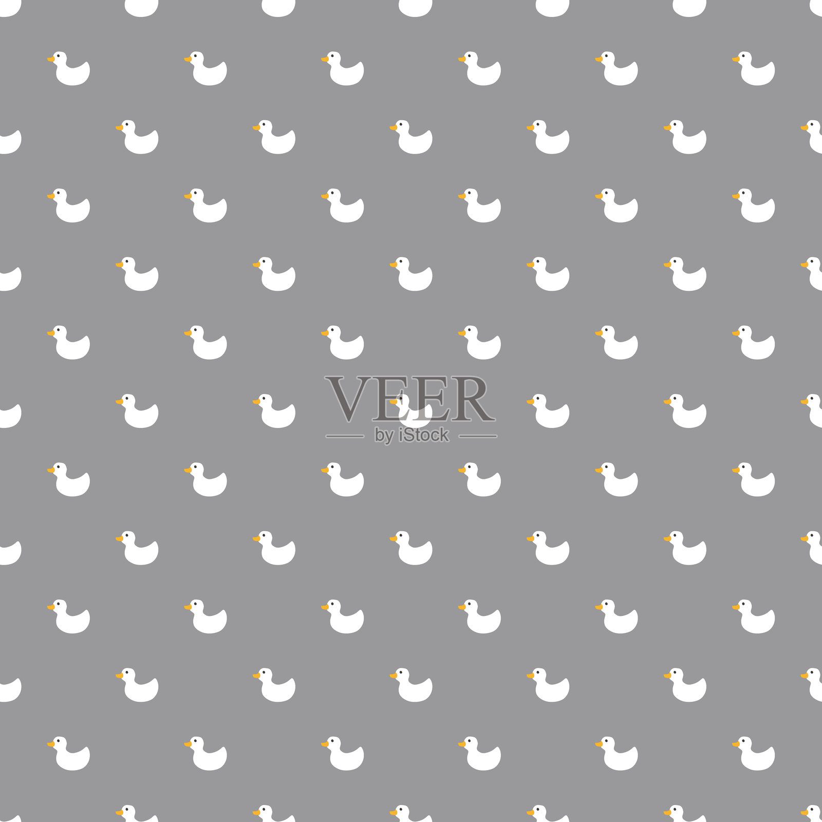 可爱橡胶鸭无缝图案，卡通鸭子背景矢量插图插画图片素材