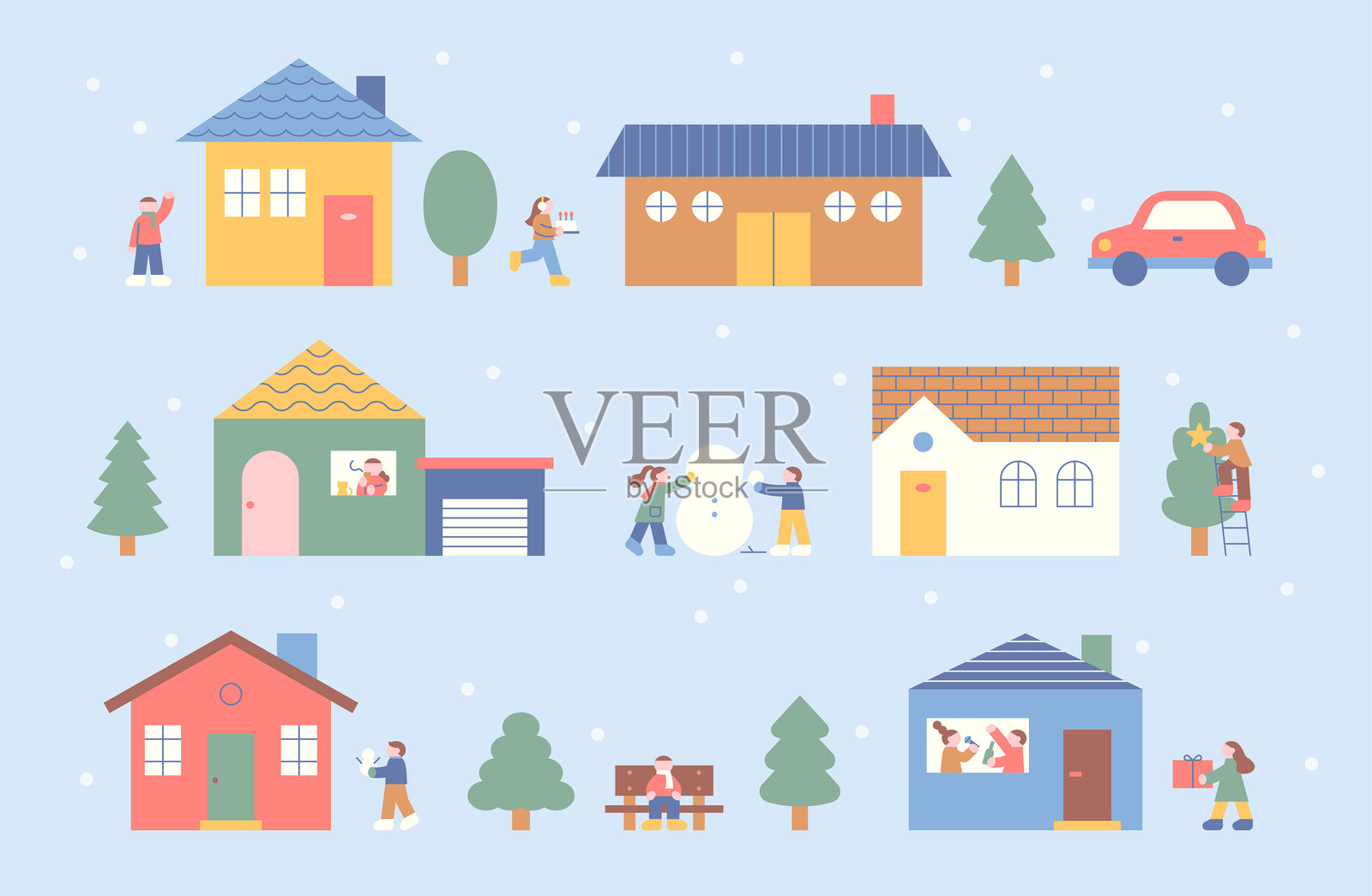 冬季村庄插画图片素材