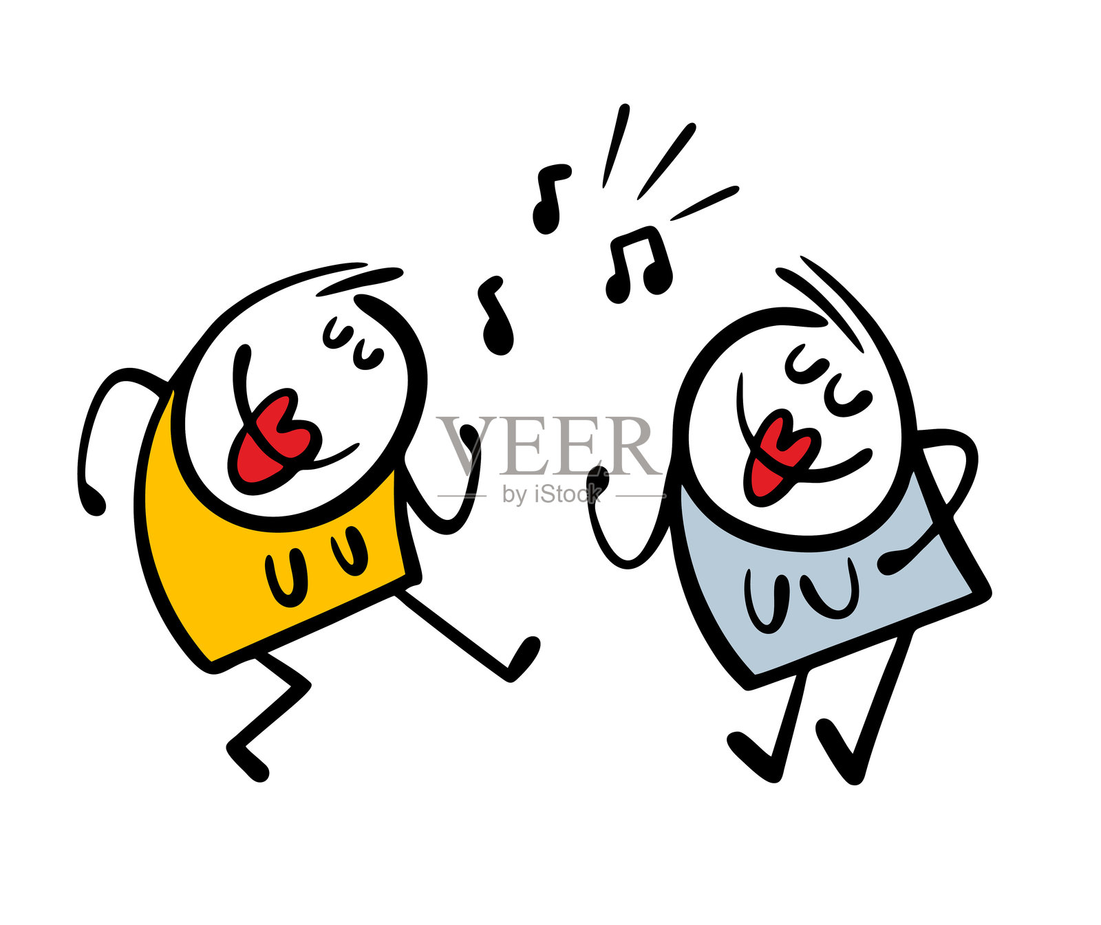 两个年轻女孩正在享受现代舞。一个嘴唇鲜红的女性插图正在音乐中放松。白色背景上的独立女性卡通角色。插画图片素材