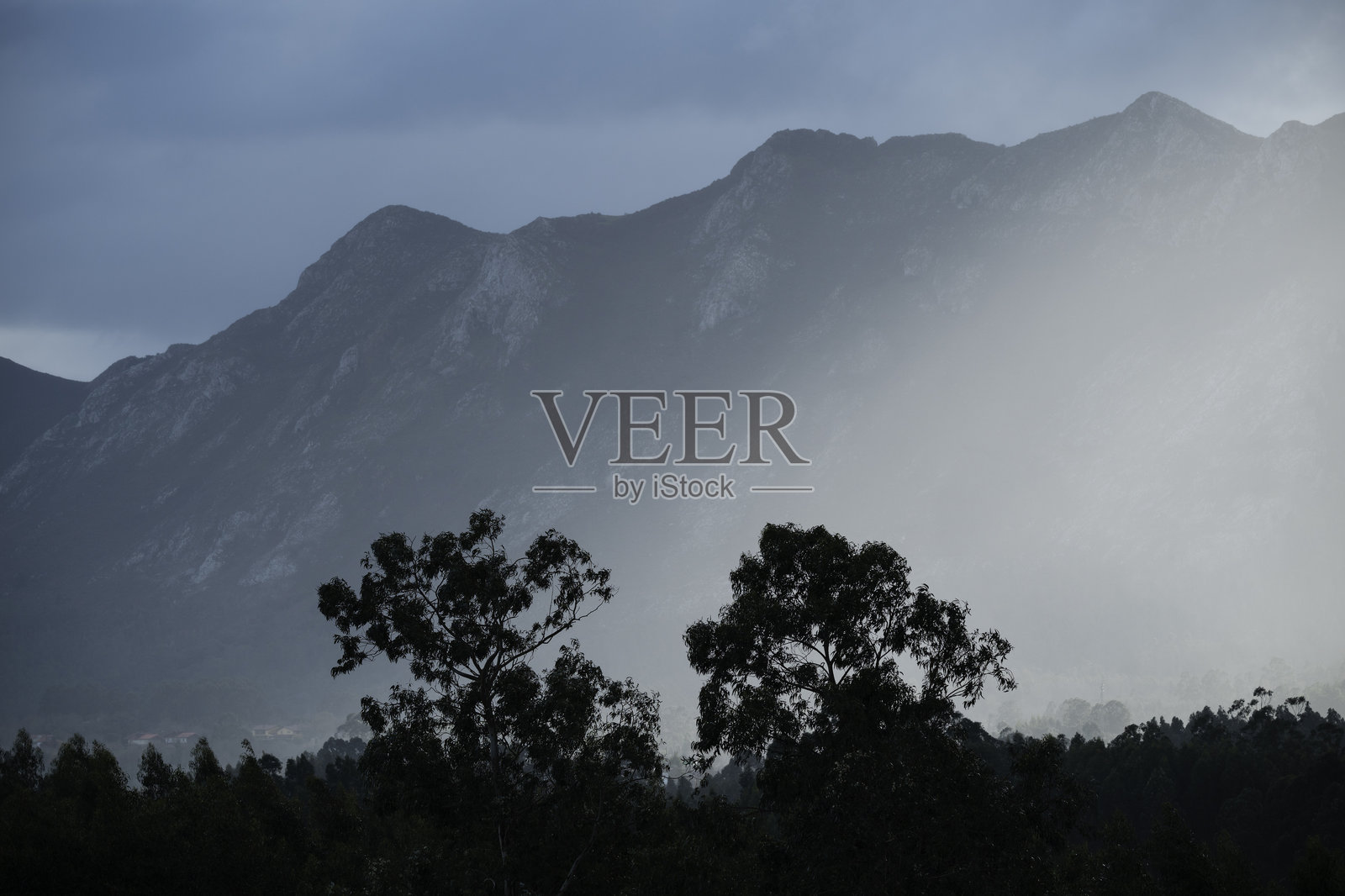 西班牙阿斯图里亚斯的帕卢韦尔德角的树木和山脉照片摄影图片