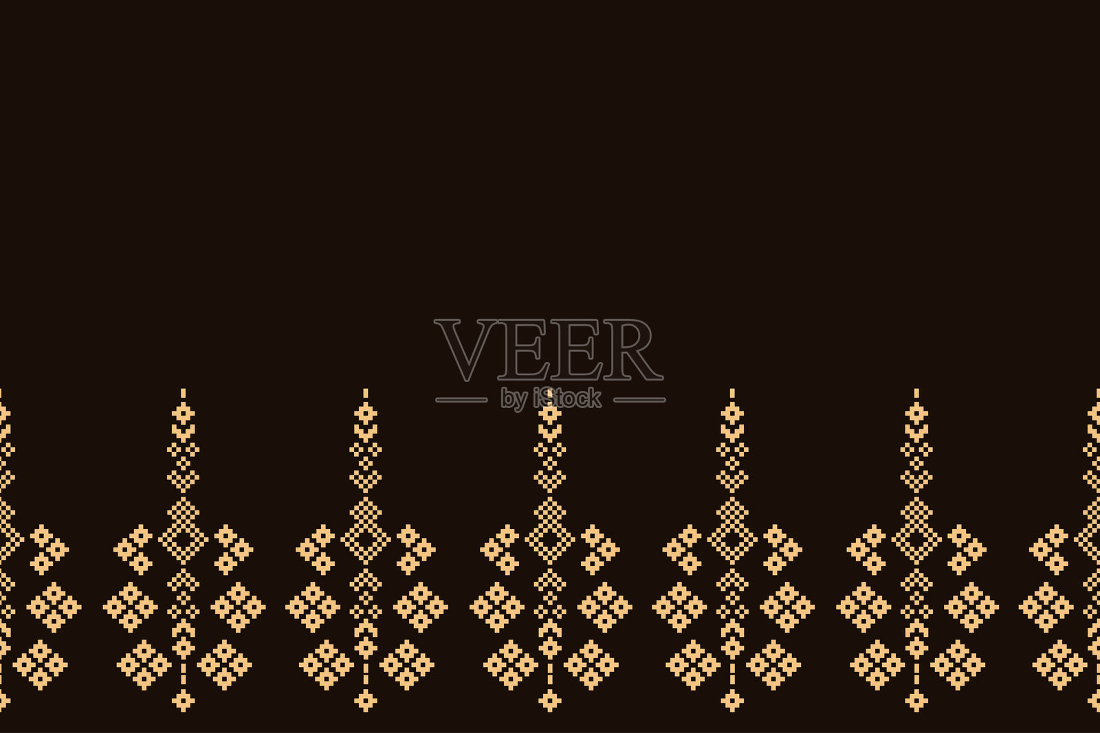 民族传统图案伊卡特几何织物图案十字绣。伊卡特刺绣民族东方像素棕色背景。插画图片素材