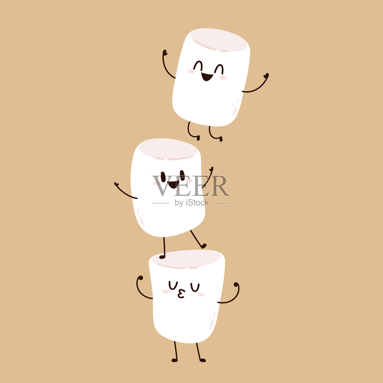 棉花糖卡通形象。棉花糖角色设计。棉花糖矢量图。插画图片素材