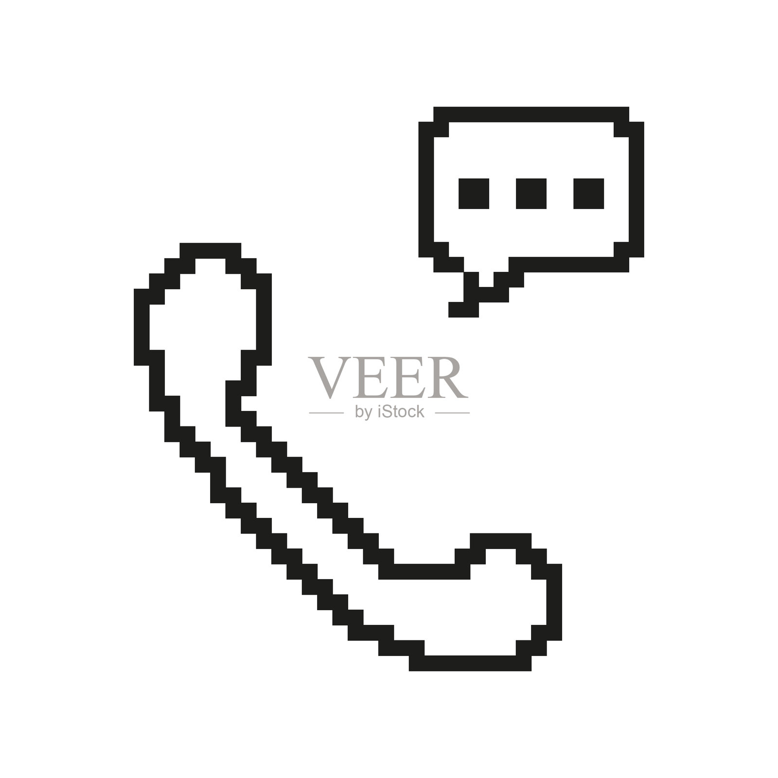 像素化的电话听筒与对话气泡图标。像素艺术风格的沟通和电话符号。联系和客户服务。孤立的矢量插图。插画图片素材