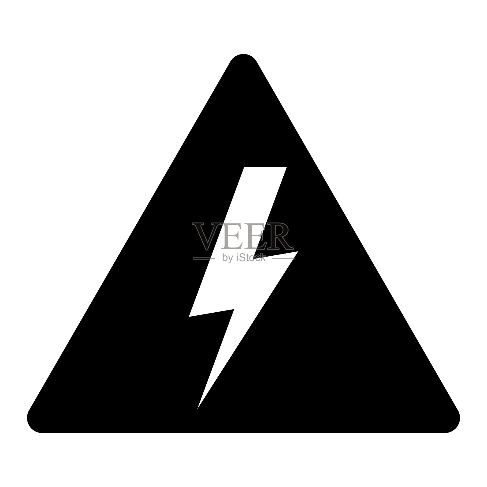 高压标志，三角形内的闪电符号图标，黑白插图，独立于白色背景插画图片素材