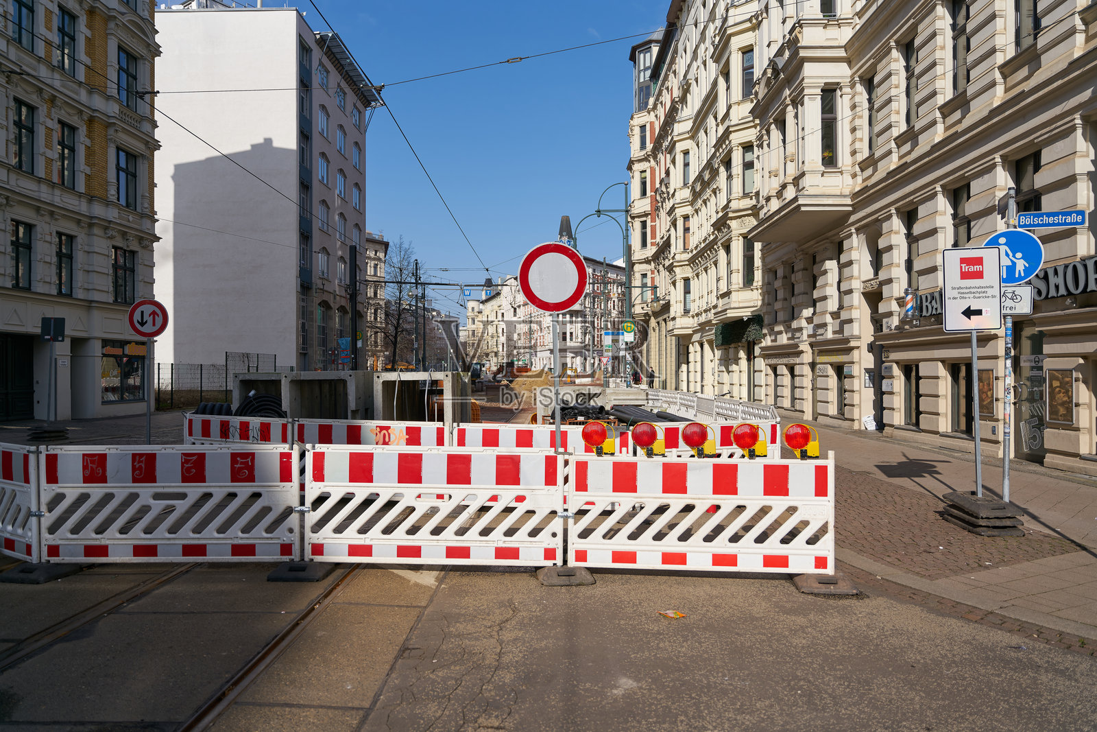 马格德堡市中心的道路封闭照片摄影图片