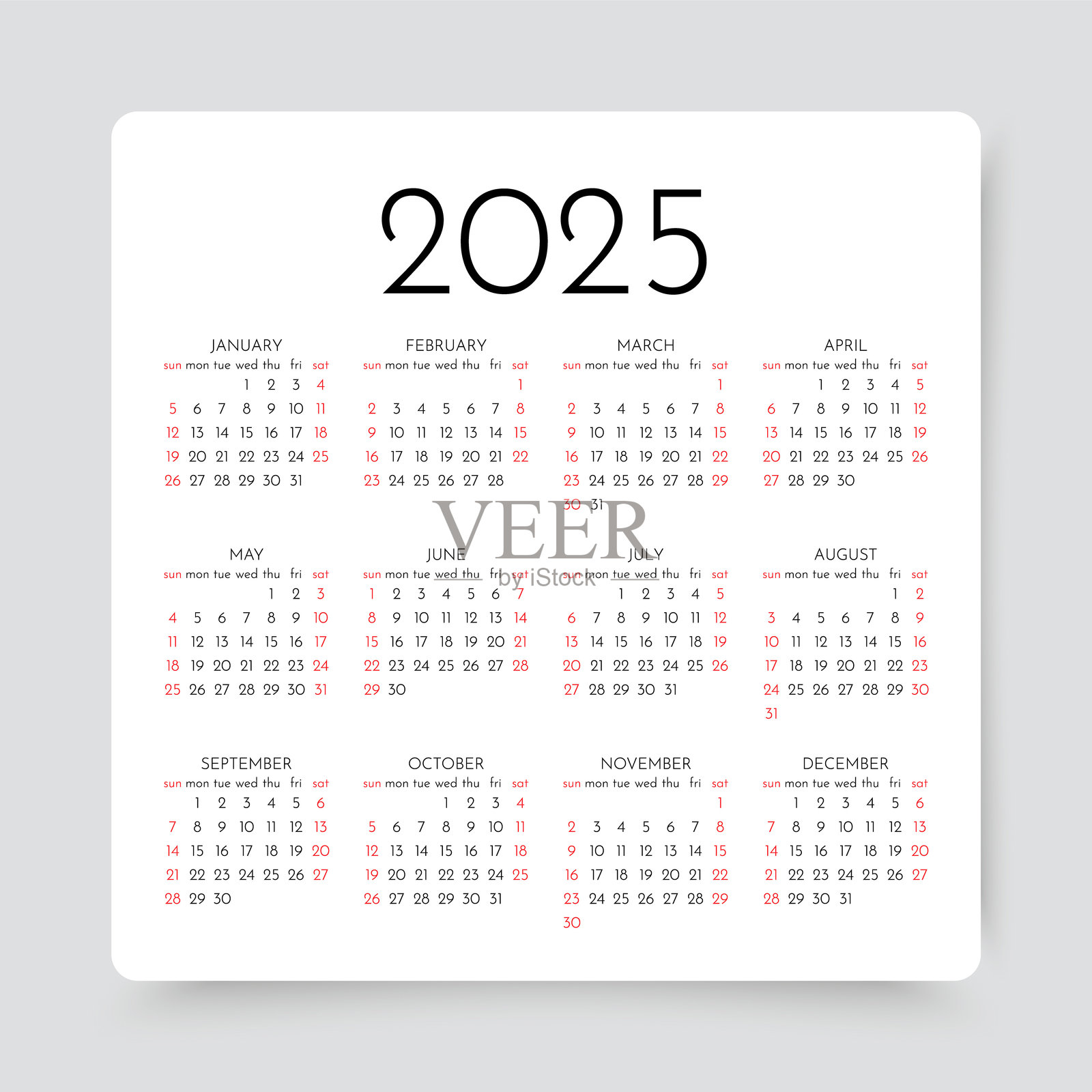 2025年的日历。计划者的日历网格。矢量插图。插画图片素材