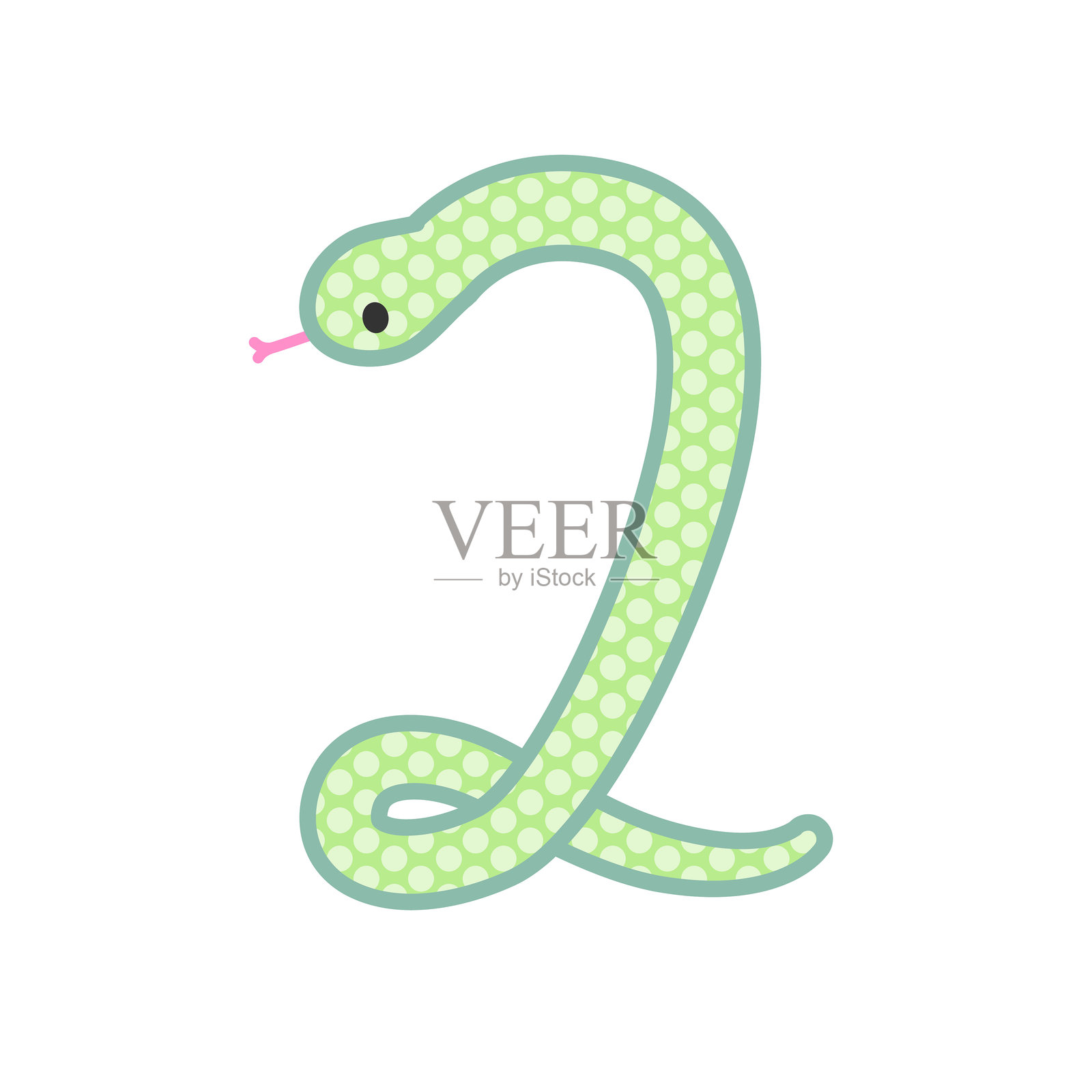 一条搞笑可爱的绿色蛇变成了数字2插画图片素材