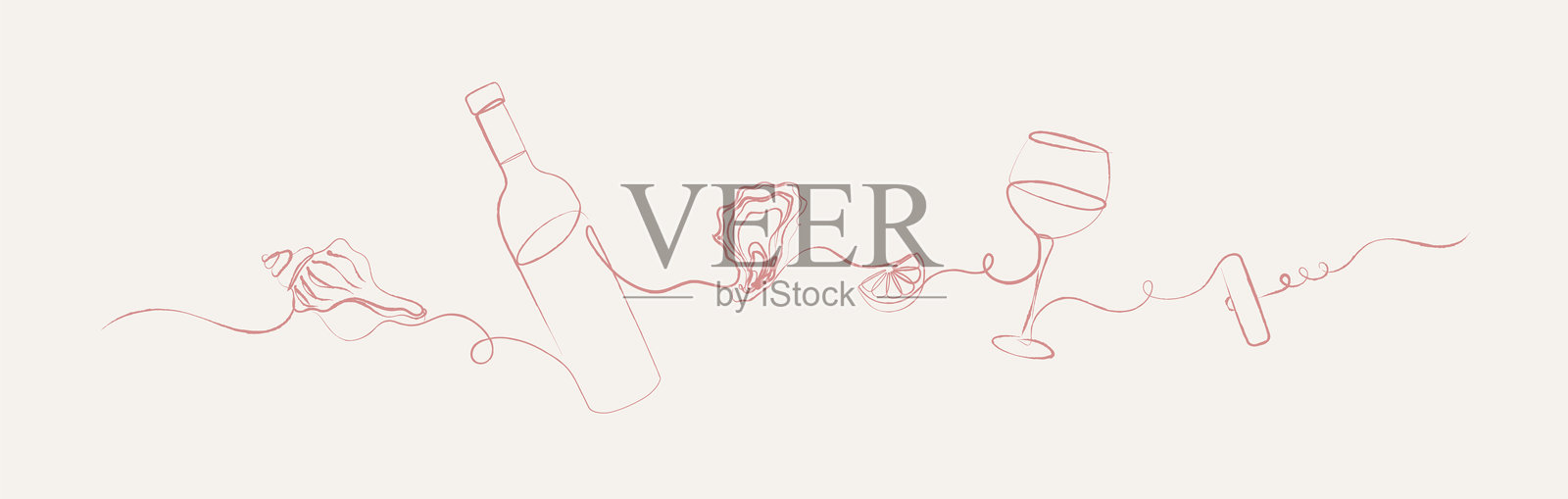 海鲜线条艺术轮廓牡蛎米色插画图片素材